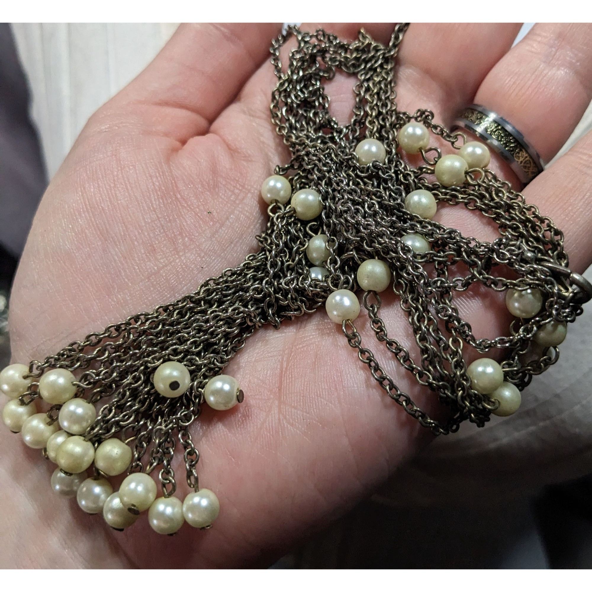 Other Vintage Multistrand Faux Pearl Chain Tassel Necklace With Rh Size ONE SIZE - 4 Thumbnail
