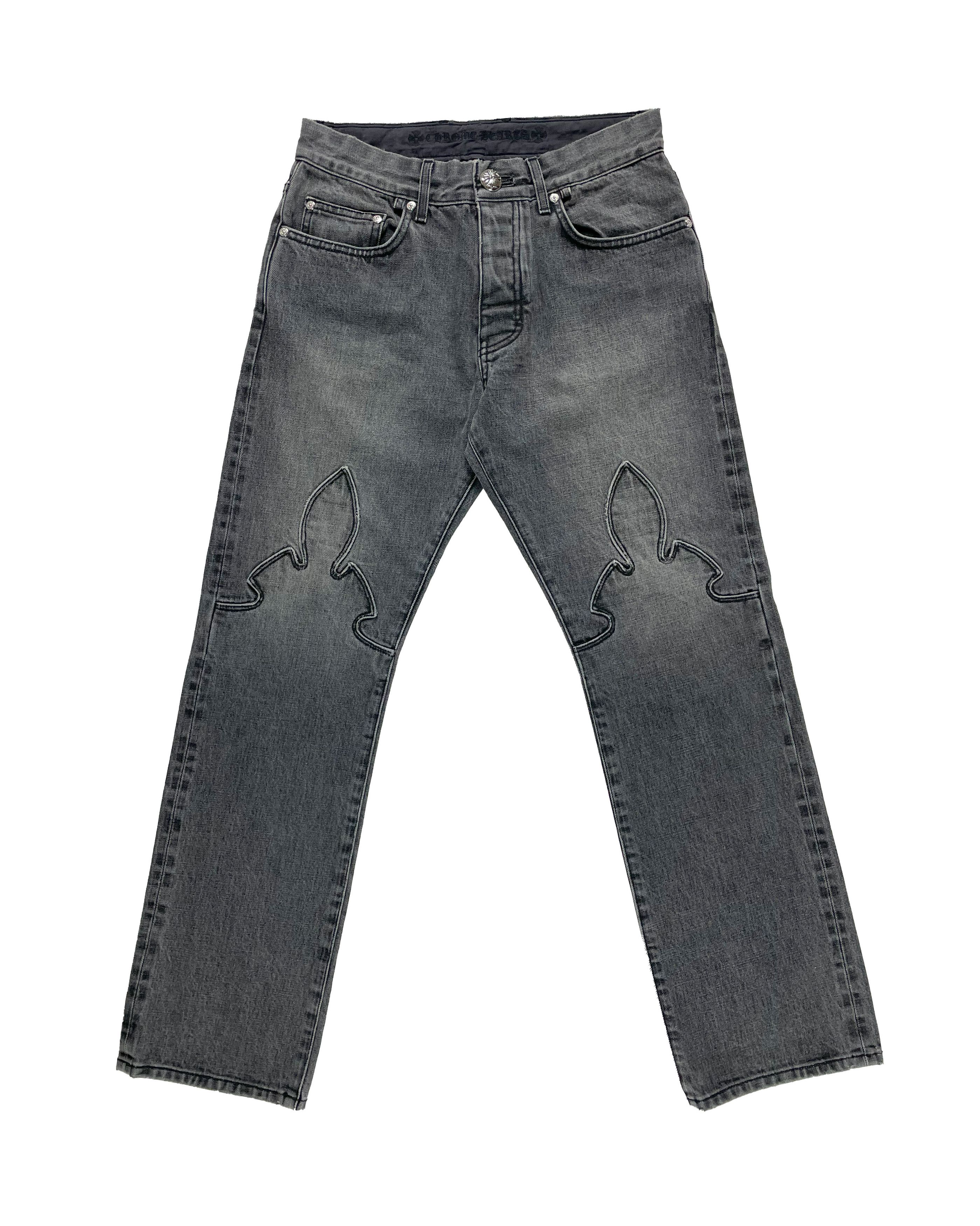 Image of Chrome Hearts Fleur Knee Denim Jeans "boyscout" Grey Wash, Men's (Size 30)