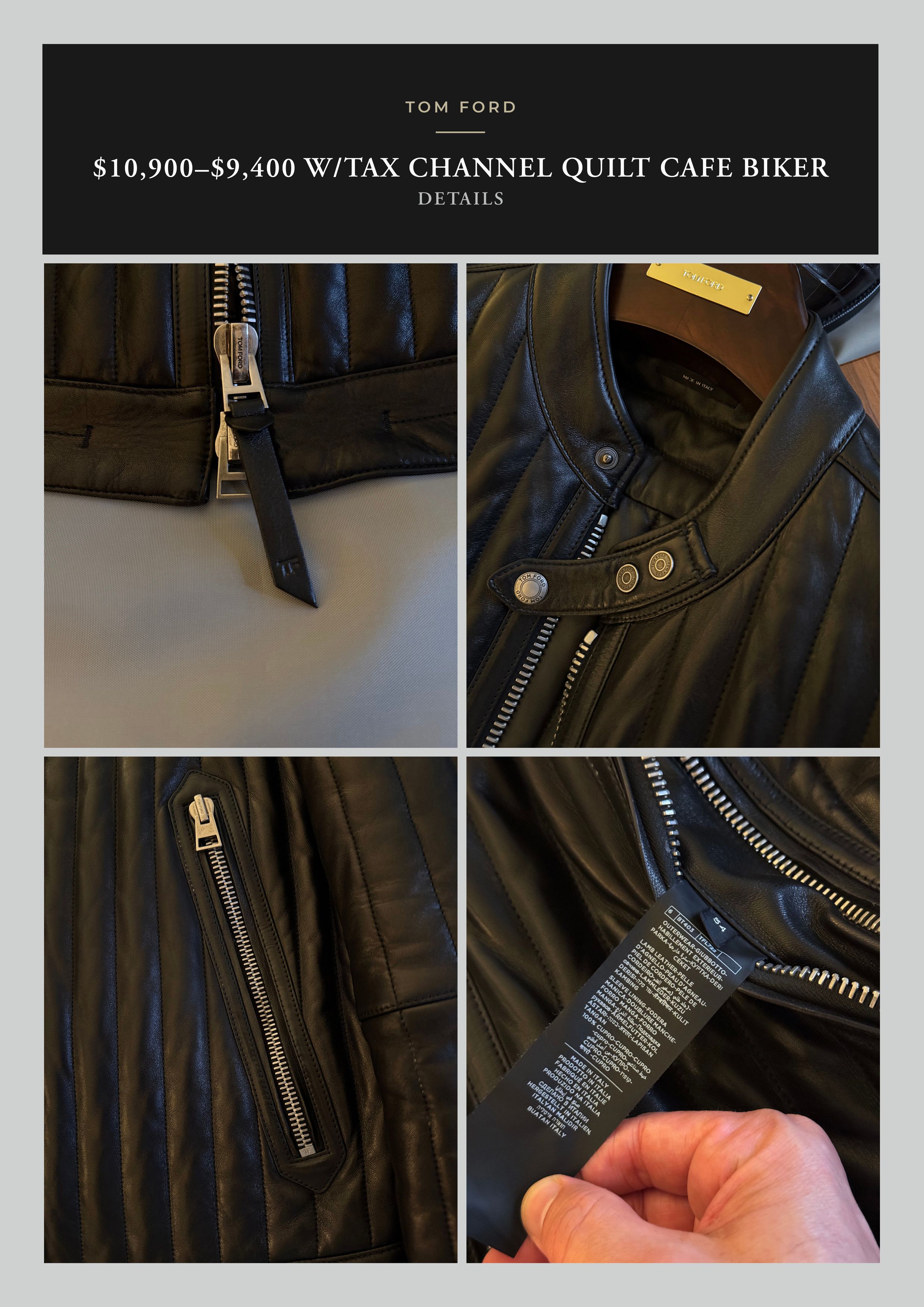 Tom Ford Ultimate New $8,200 w/tax Channel Quilted Cafe Racer Size US L / EU 52-54 / 3 - 22 Thumbnail