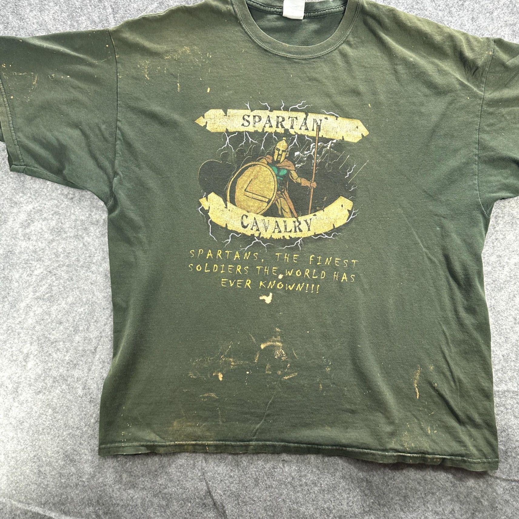 Gildan Spartan Cavalry Shirt Mens 2XL Gildan Green Graphic Military Soldier Distressed Tee Size US XXL / EU 58 / 5 - 2 Thumbnail