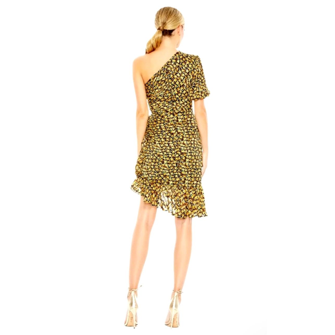 Other Mac Duggal Black Floral Draped 1 Sleeve Ruffled Hem Dress 2 Size XS / US 0-2 / IT 36-38 - 6 Thumbnail