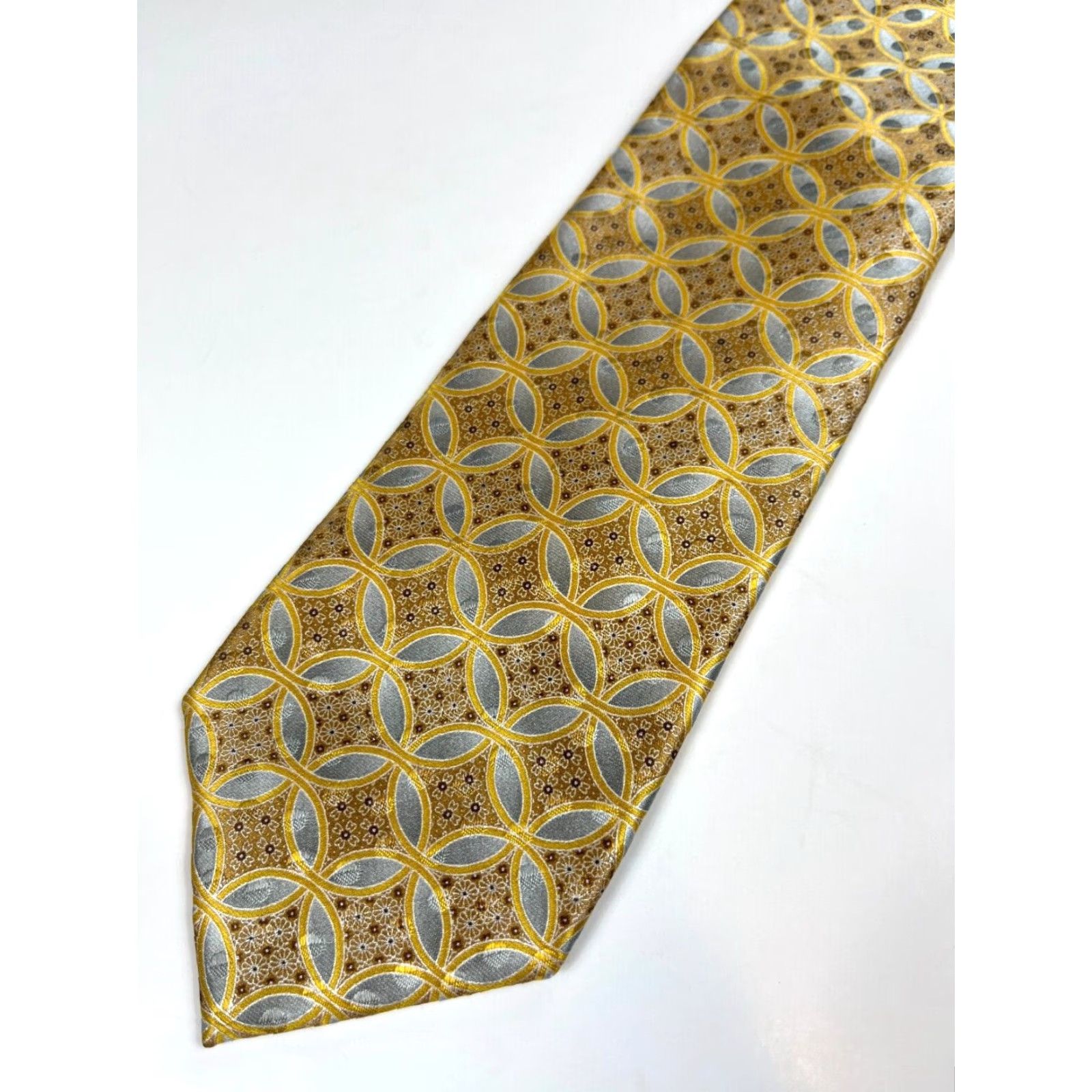 Ermenegildo Zegna Ermenegildo Zegna Men’s Luxury Silk Tie Foulard Made in Italy Gold 60.25" Long 3.5" Classic Width Size ONE SIZE - 4 Thumbnail