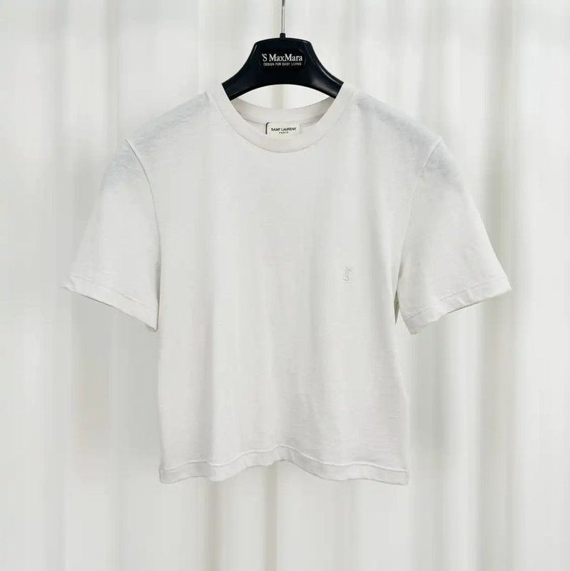 Yves Saint Laurent YSL Summer White Cotton Embroidered Logo T-Shirt 0089 Size S / US 4 / IT 40 - 1 Thumbnail