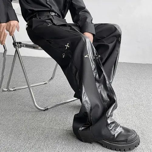 Japanese Brand × Vintage Avant garde retro buckle pu leather mix pleated pants Size US 29 - 3 Thumbnail