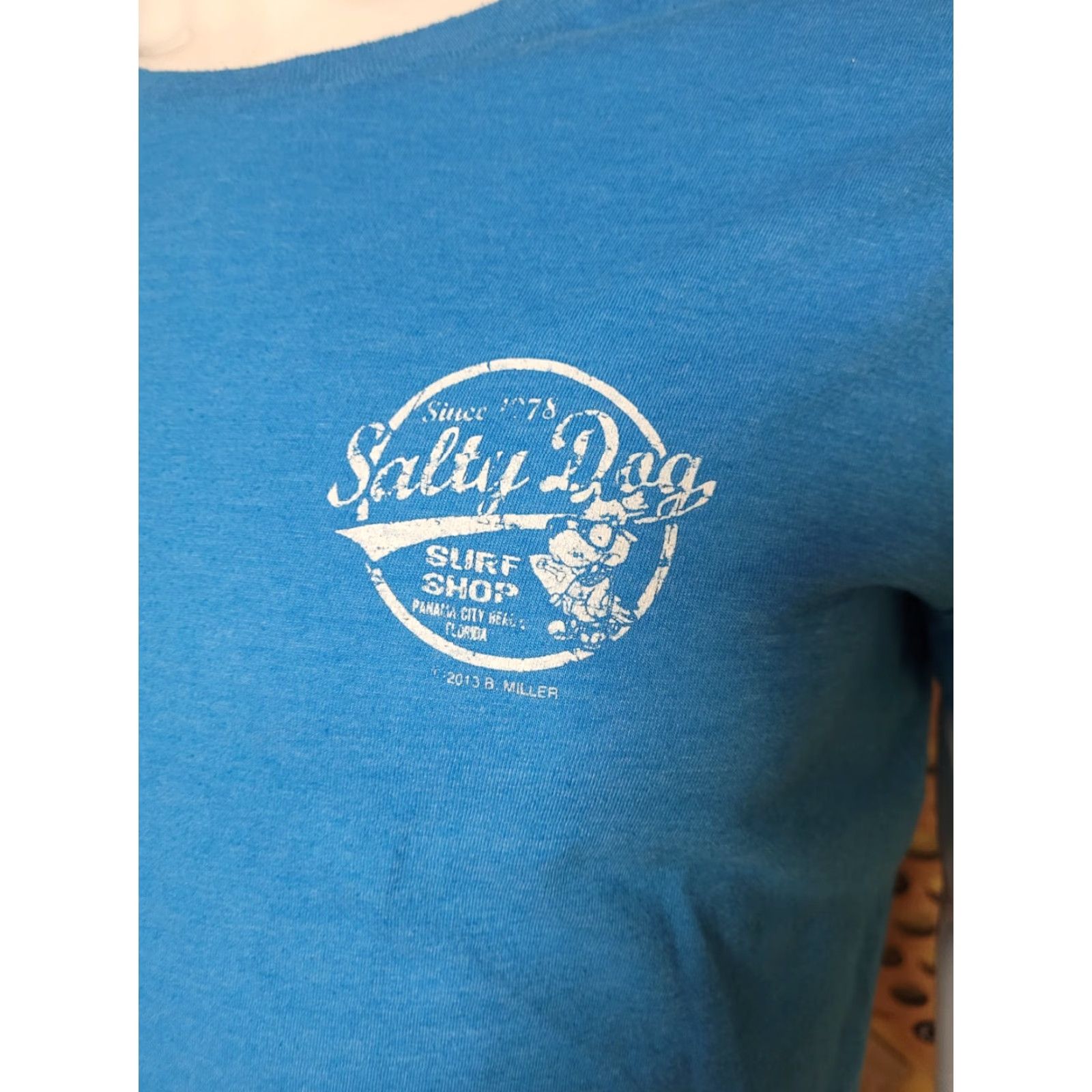 Vintage Womens T-Shirt XL Salty Dog Surf Shop Panama City FL Blue Beach Dog Florida Surfing Size XL / US 12-14 / IT 48-50 - 2 Thumbnail