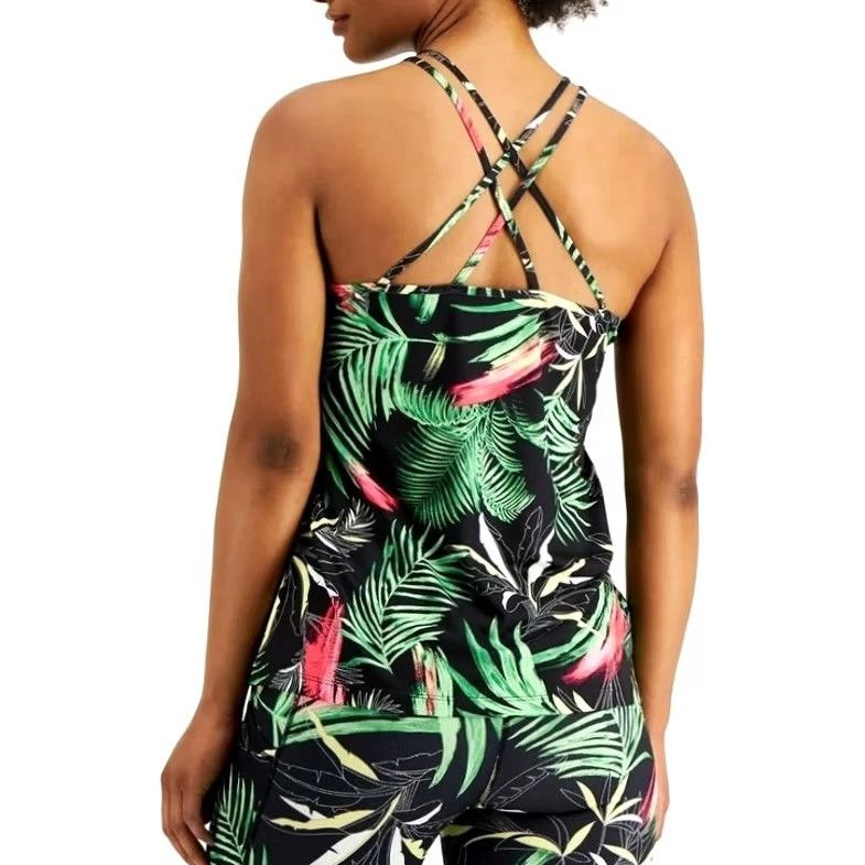 Vintage Ideology Tank Black 2XL Scoop Neck Spaghetti Straps Active X-Back Casual Fitness Gym Yoga Women 2XL Palms Floral Pattern Sleeveless Sleeveless Shirt? Size XXL / US 16-18 / IT 52-54 - 2 Thumbnail