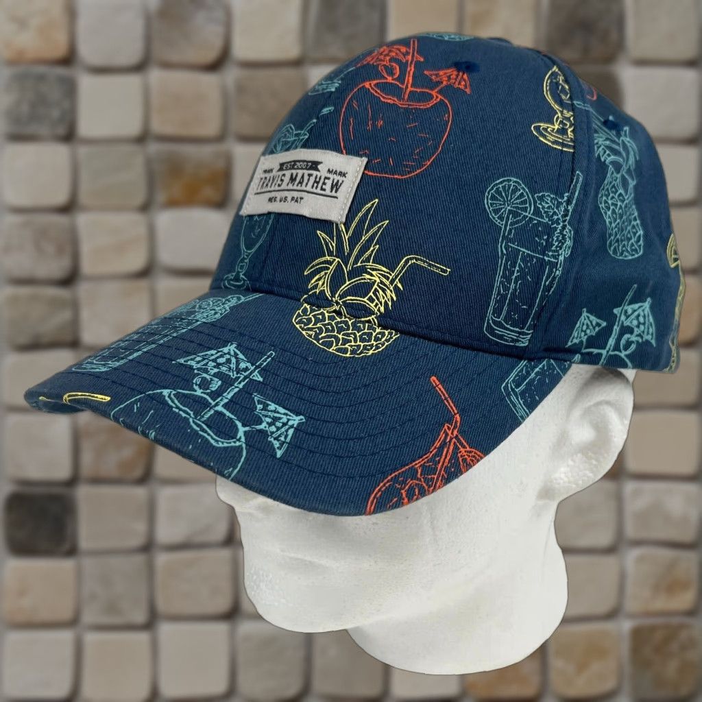 TravisMathew Travis Mathew Snapback Hat Multicolor Drink Cocktails All Over Print Men One Size Adjustable Cotton Baseball Cap Size ONE SIZE - 1 Thumbnail