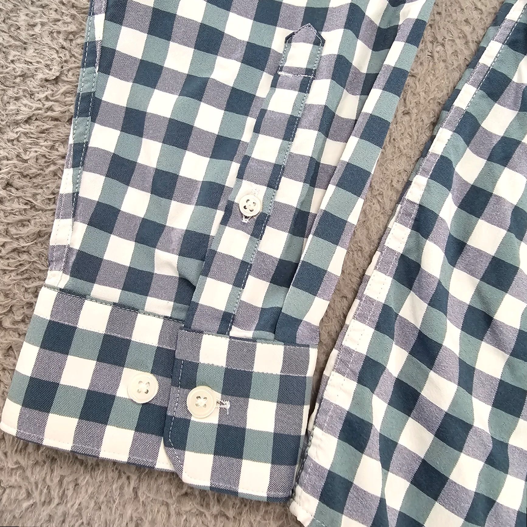 Express Express Shirt Men L Teal Check Button-Up Knit Cotton Long Sleeve Size US L / EU 52-54 / 3 - 5 Thumbnail