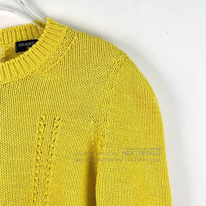 Chanel Chanel Yellow cotton round-neck short-sleeved knitted swea Size XS / US 0-2 / IT 36-38 - 3 Thumbnail