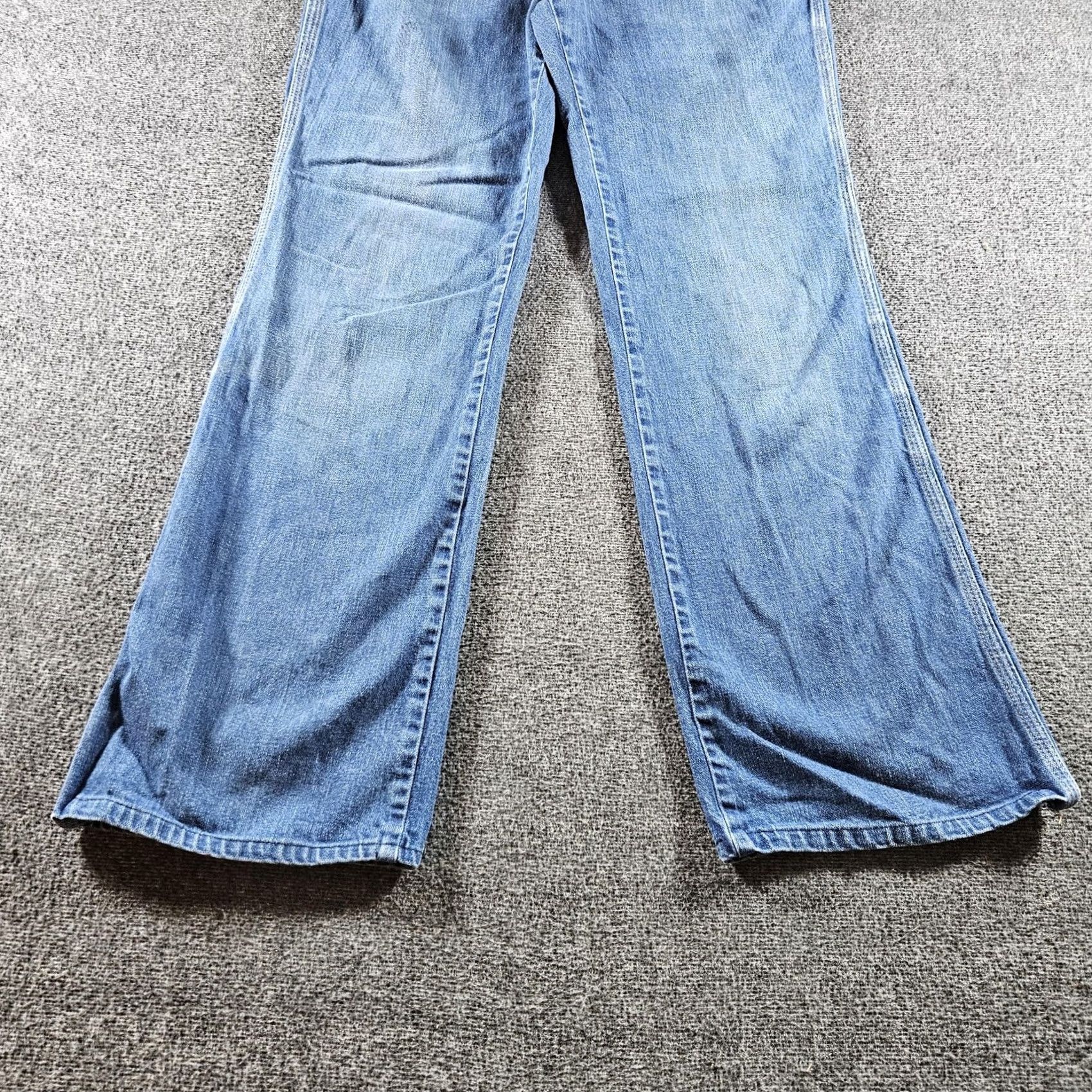 Wrangler VINTAGE Wrangler Jeans 7M561 Mens 31x30 Blue Relaxed Wide-Leg USA Denim Thick Cotton Zip Pockets Light Distressed 80s Mens Size US 31 - 3 Thumbnail