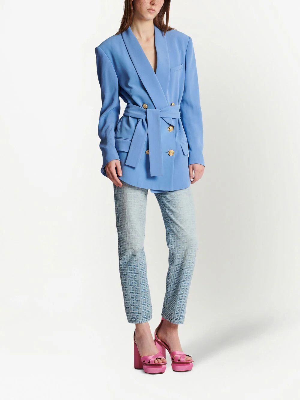 image of Balmain O1W1Db10224 Jacket In Blue, Women's (Size Small)