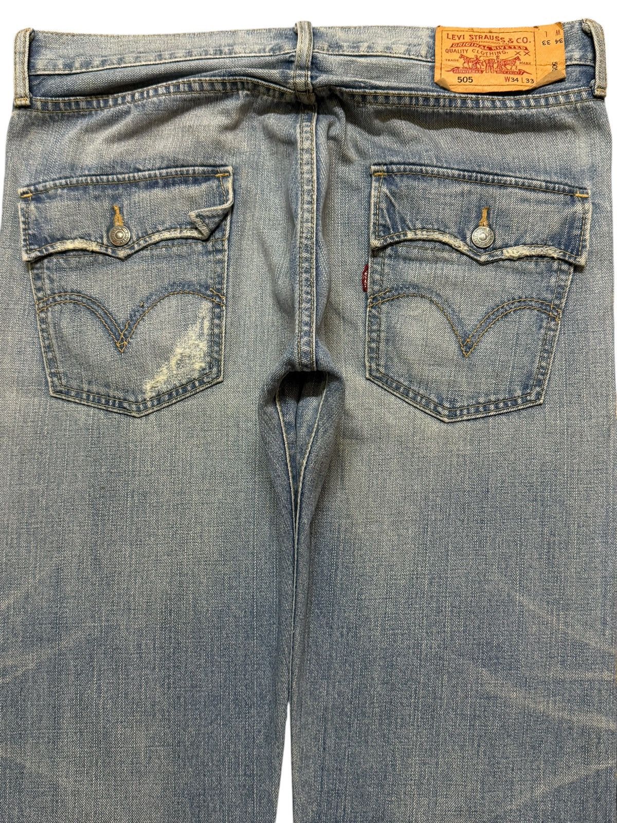 Levi's Vintage 90s Levis 505 Blue Faded Mud Wash Distress Straight Size US 35 - 5 Thumbnail