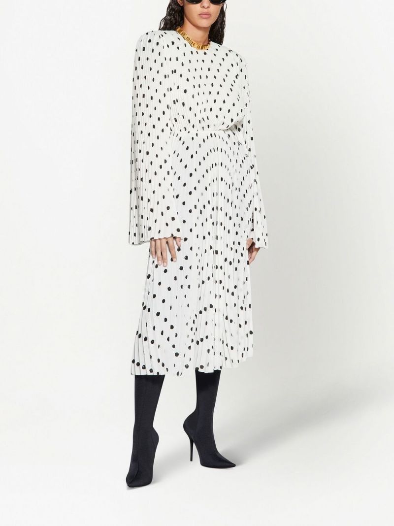 Balenciaga o1s1rm0725 Hand-Drawn Polka Dot Pleated Dress in White Size XS / US 0-2 / IT 36-38 - 2 Thumbnail