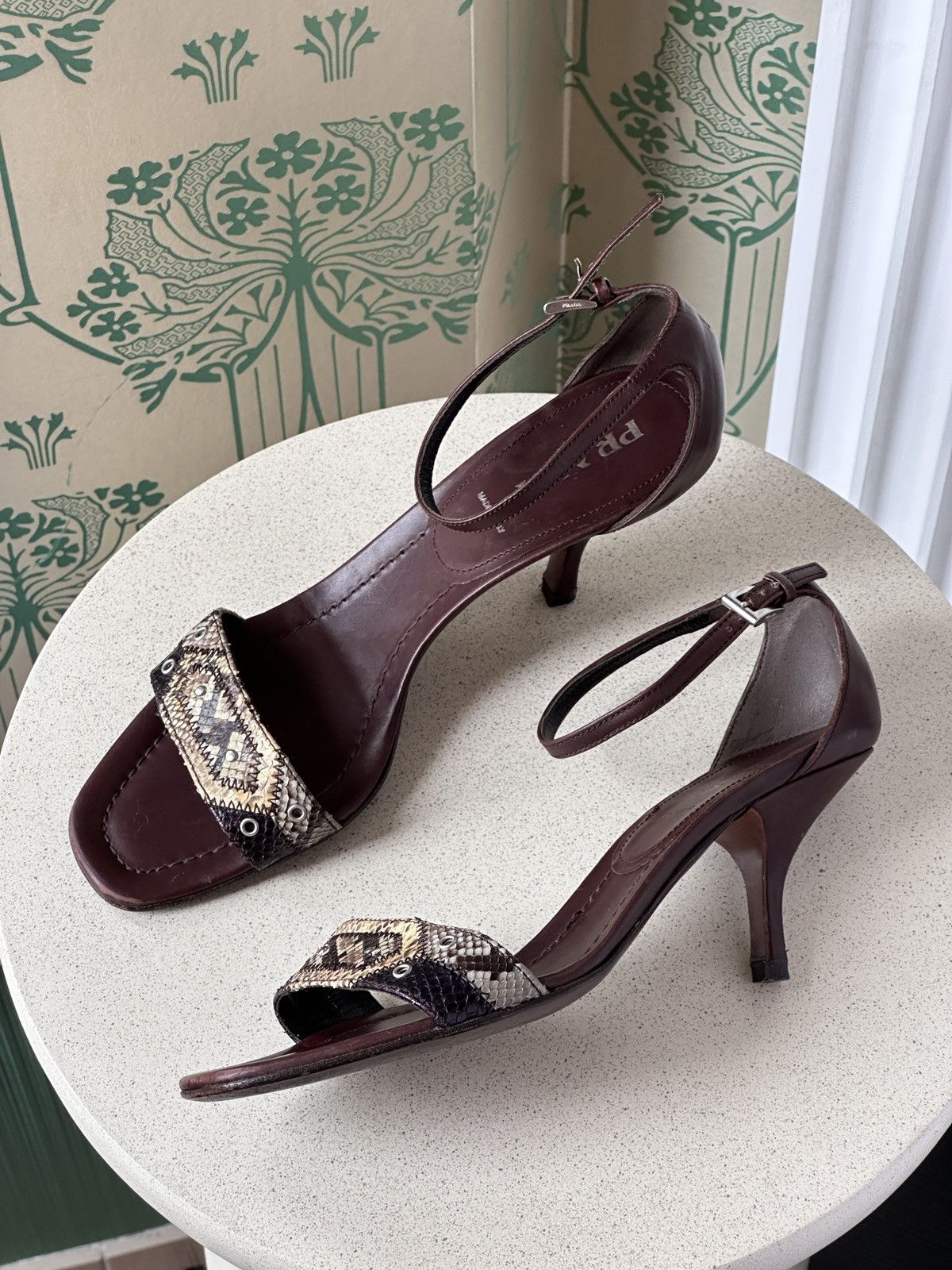 Prada PRADA Kitten Heels Python Leather Brown EU 39 / US 9 Size US 9 / IT 39 - 9 Thumbnail