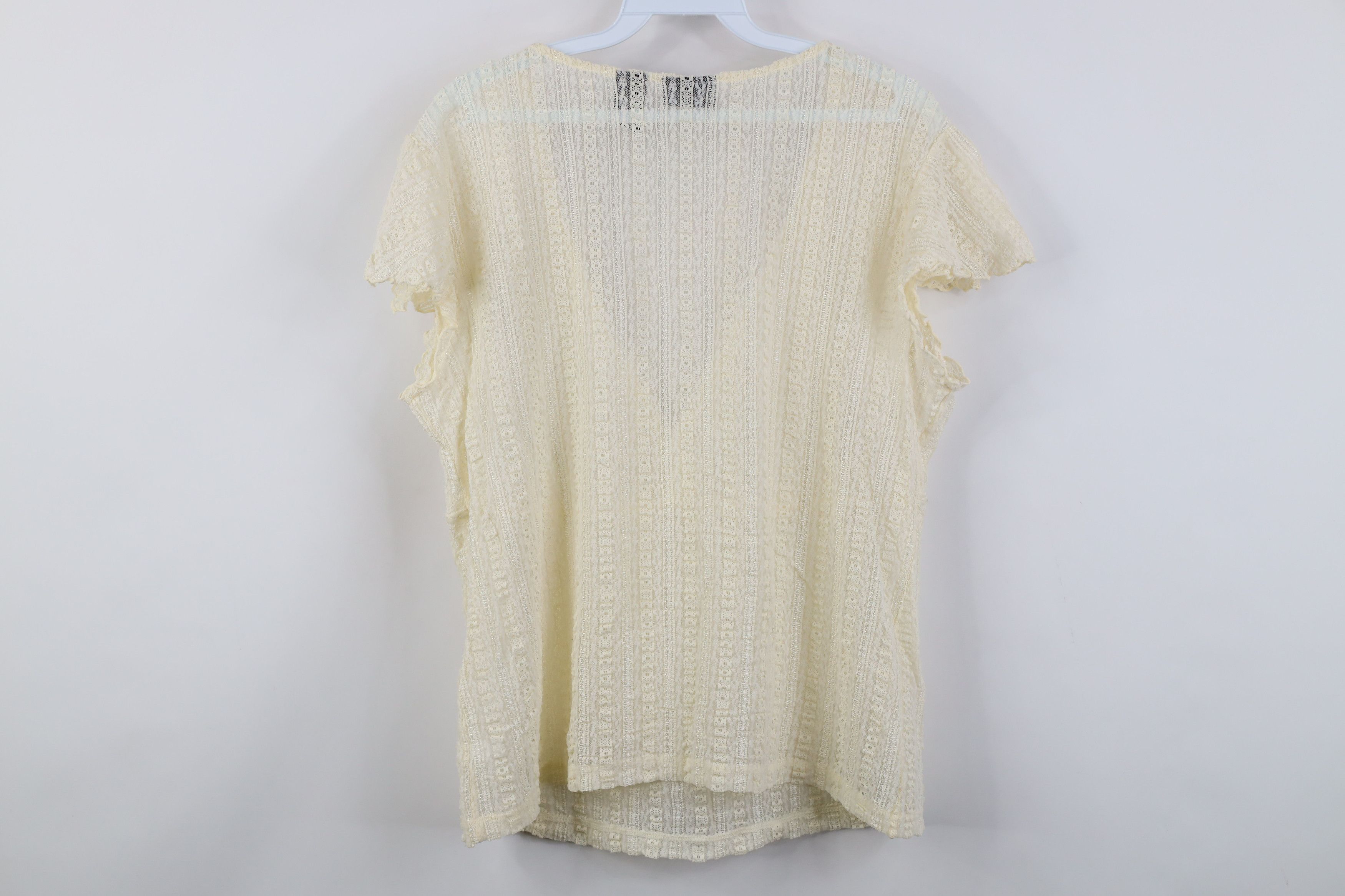Vintage Vintage 90s Y2K Babydoll Lace Stretch Shirt Top Cream USA Size XL / US 12-14 / IT 48-50 - 9 Thumbnail
