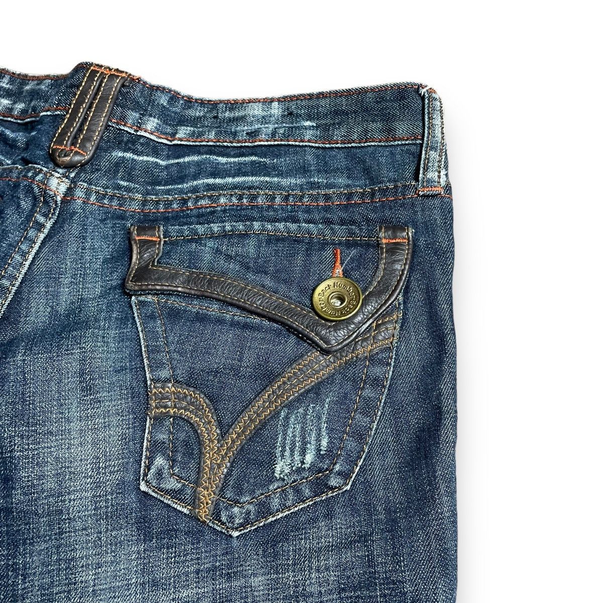 🇯🇵 SUPER FLARE BACK NUMBER LEATHER POCKET DENIM PANTS