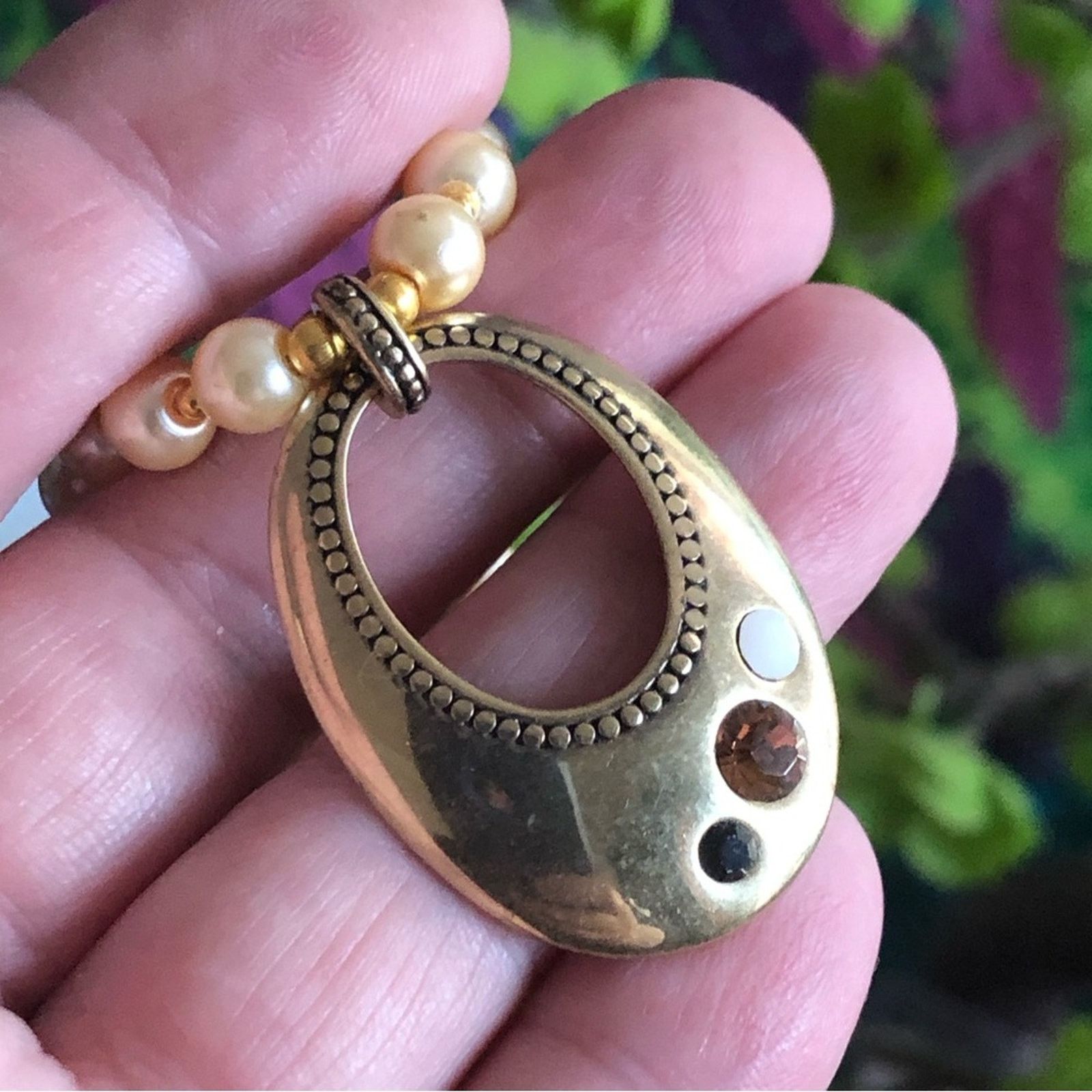 Handmade Handcrafted repurpose stone open raindrop Pearl necklace Size ONE SIZE - 8 Thumbnail