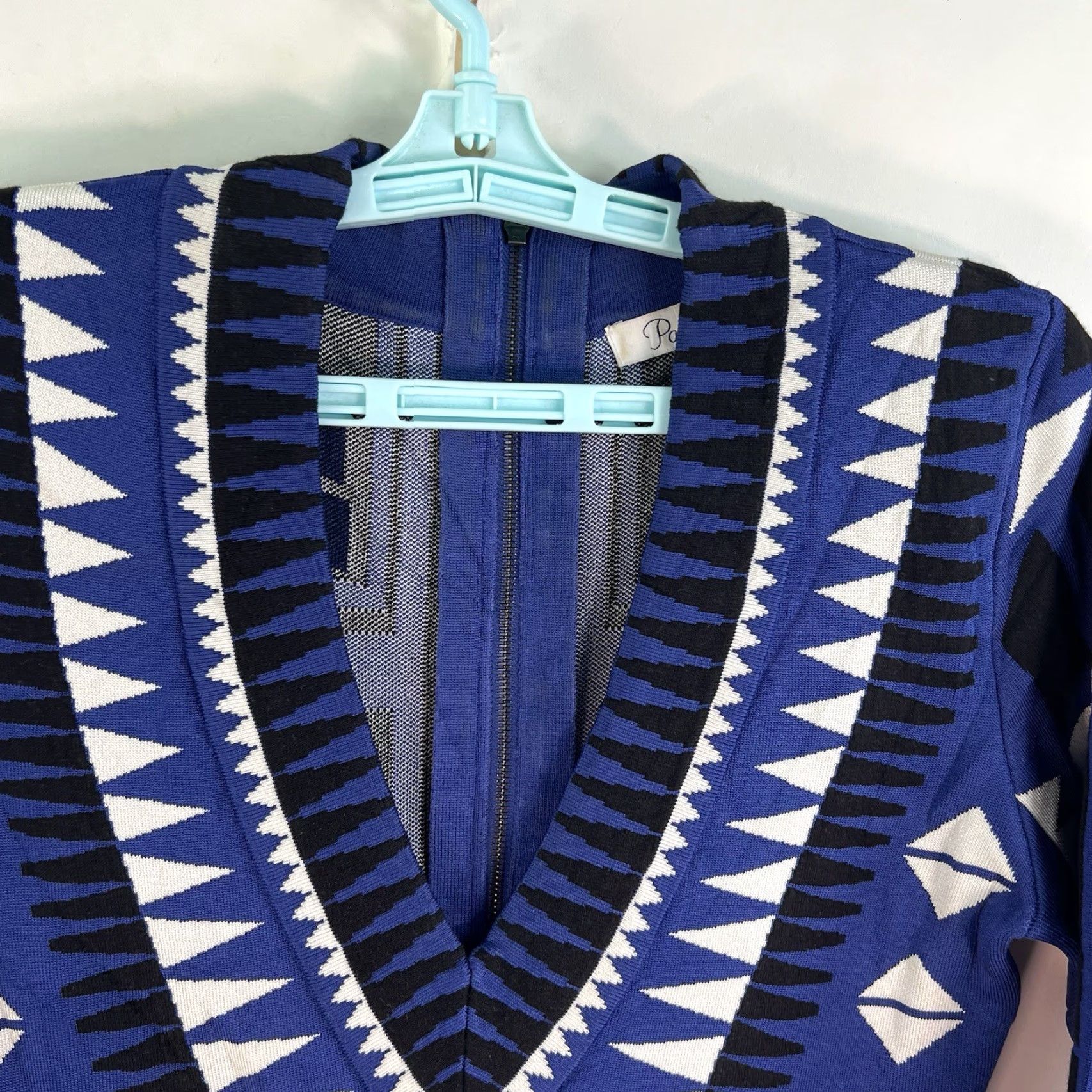 Parker Parker Fit-and-Flare Mini Dress Size M Blue Geometric Long Sleeve V-Neck Party/Cocktail Womens Size M / US 6-8 / IT 42-44 - 3 Thumbnail