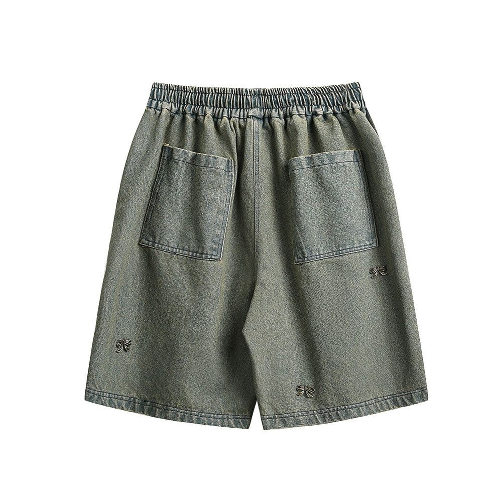 Vintage Men's washed distressed denim shorts with metal decoration Size US 32 / EU 48 - 2 Thumbnail