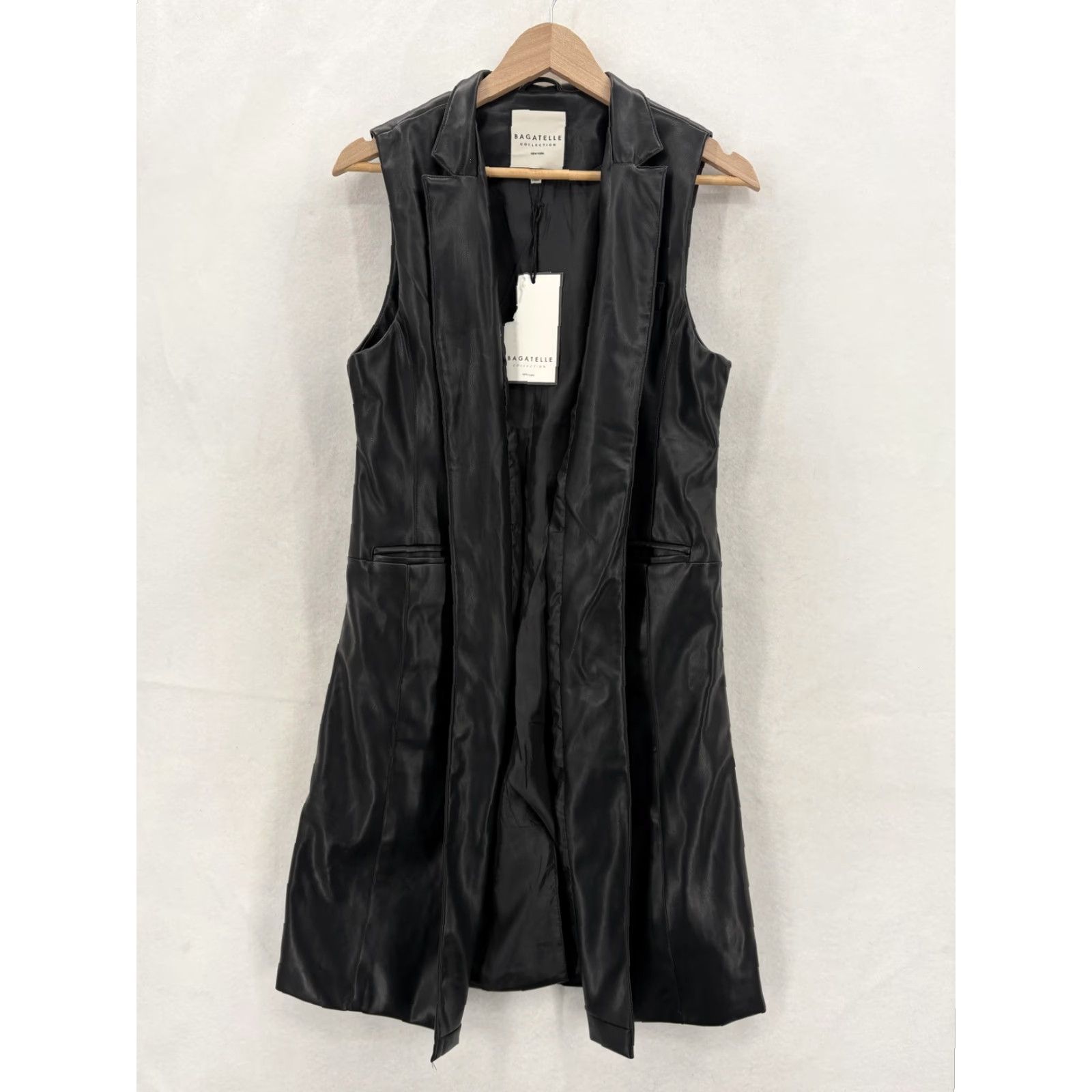 Vintage Bagatelle Collection Vest Womens Small Black Faux Leather Longline Trench Coat Size S / US 4 / IT 40 - 2 Thumbnail