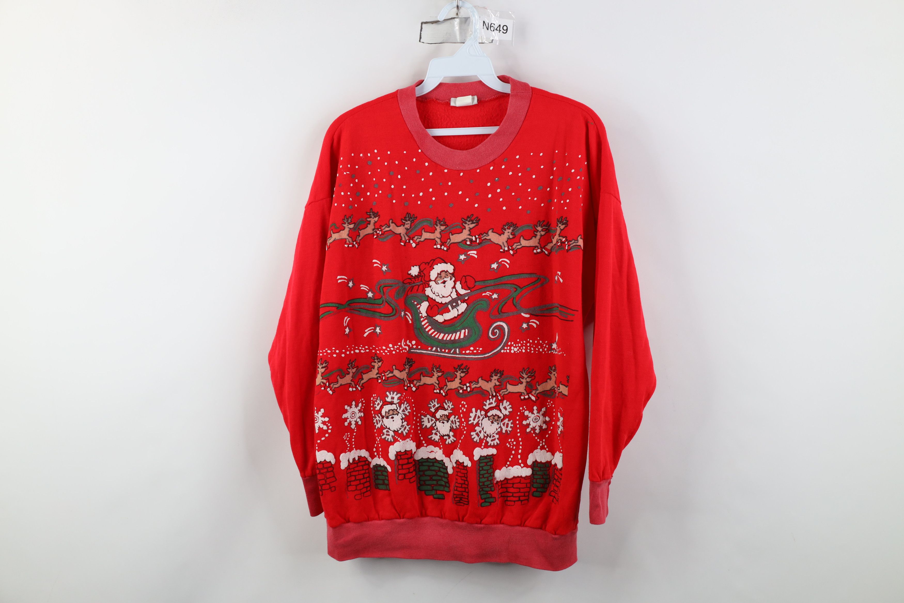 Vintage Vintage 80s 90s Christmas Santa Reindeer Sweatshirt Red USA Size L / US 10 / IT 46 - 1 Thumbnail