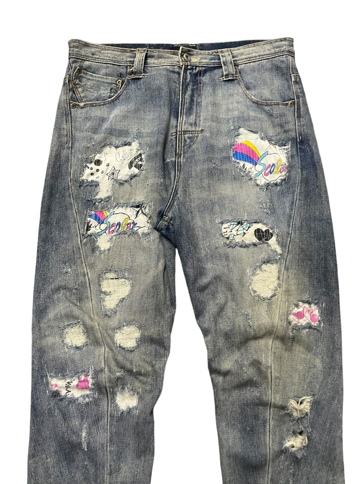 Hysteric Glamour × Japanese Brand Bit Blue X Scolar Japan Drop Crotch Craft Sashiko Boro Jeans Size US 31 - 6 Thumbnail