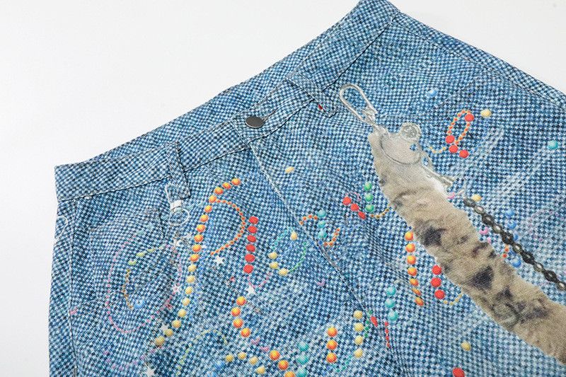 Japanese Brand American retro printed distressed denim shorts Size US 32 / EU 48 - 3 Thumbnail