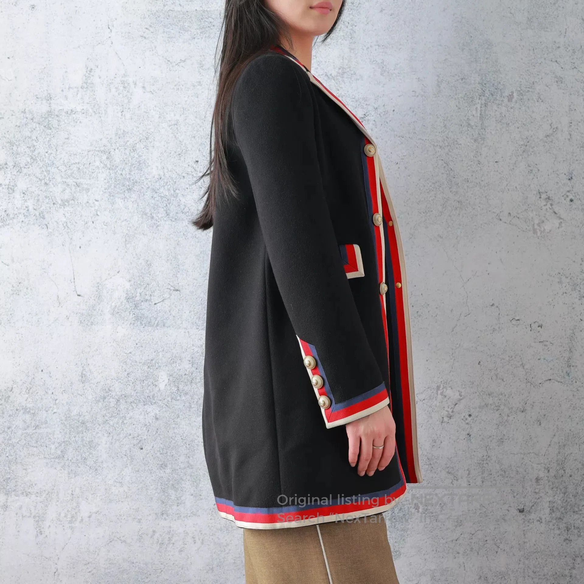 Gucci Gucci Black Wool Red Trim Long Coat. Size S / US 4 / IT 40 - 2 Thumbnail