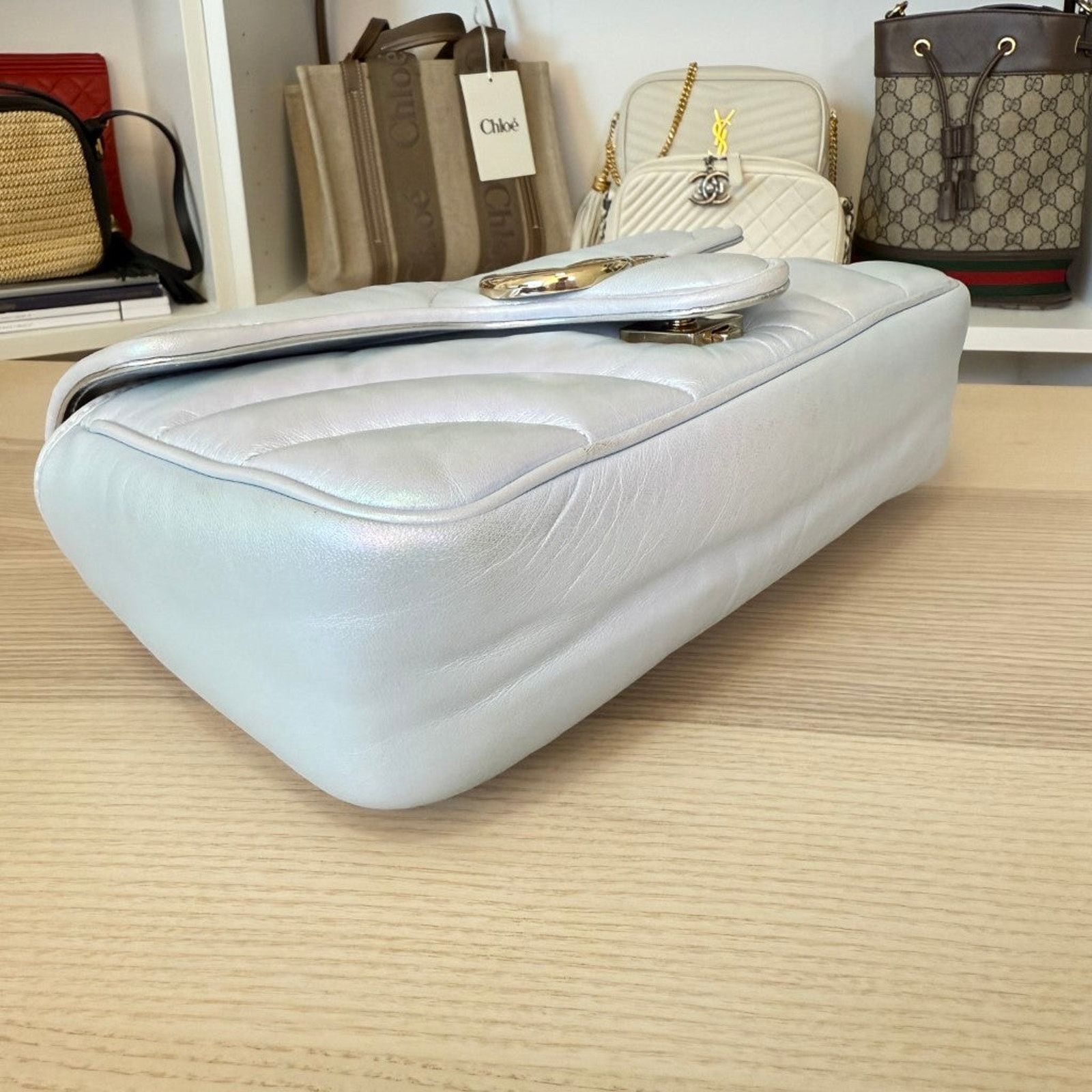 Gucci Gucci Matelasse Small GG Marmont Iridescent Snow Light Blue Size ONE SIZE - 6 Thumbnail
