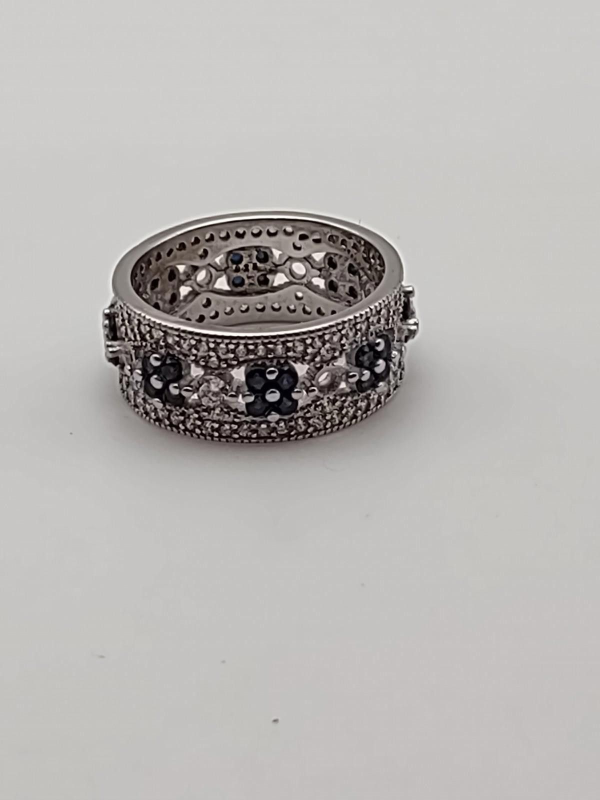 The Unbranded Brand Sterling Silver Blue & Clear Stone Wide Band Ring Size 8 Size ONE SIZE - 1 Thumbnail