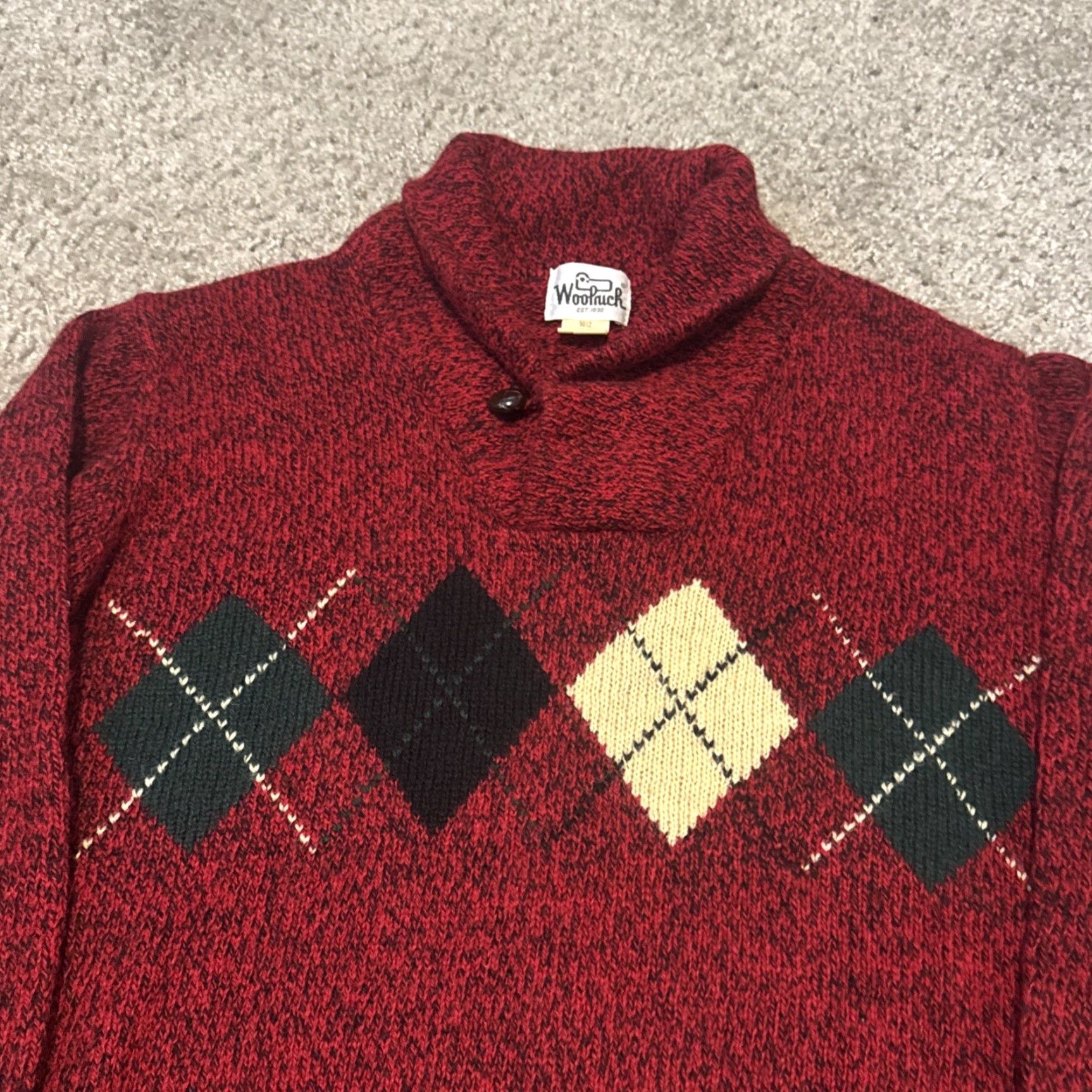 Vintage VINTAGE Woolrich Red Agryle Shawl Button Collar Wool Sweater Medium Size US M / EU 48-50 / 2 - 3 Thumbnail