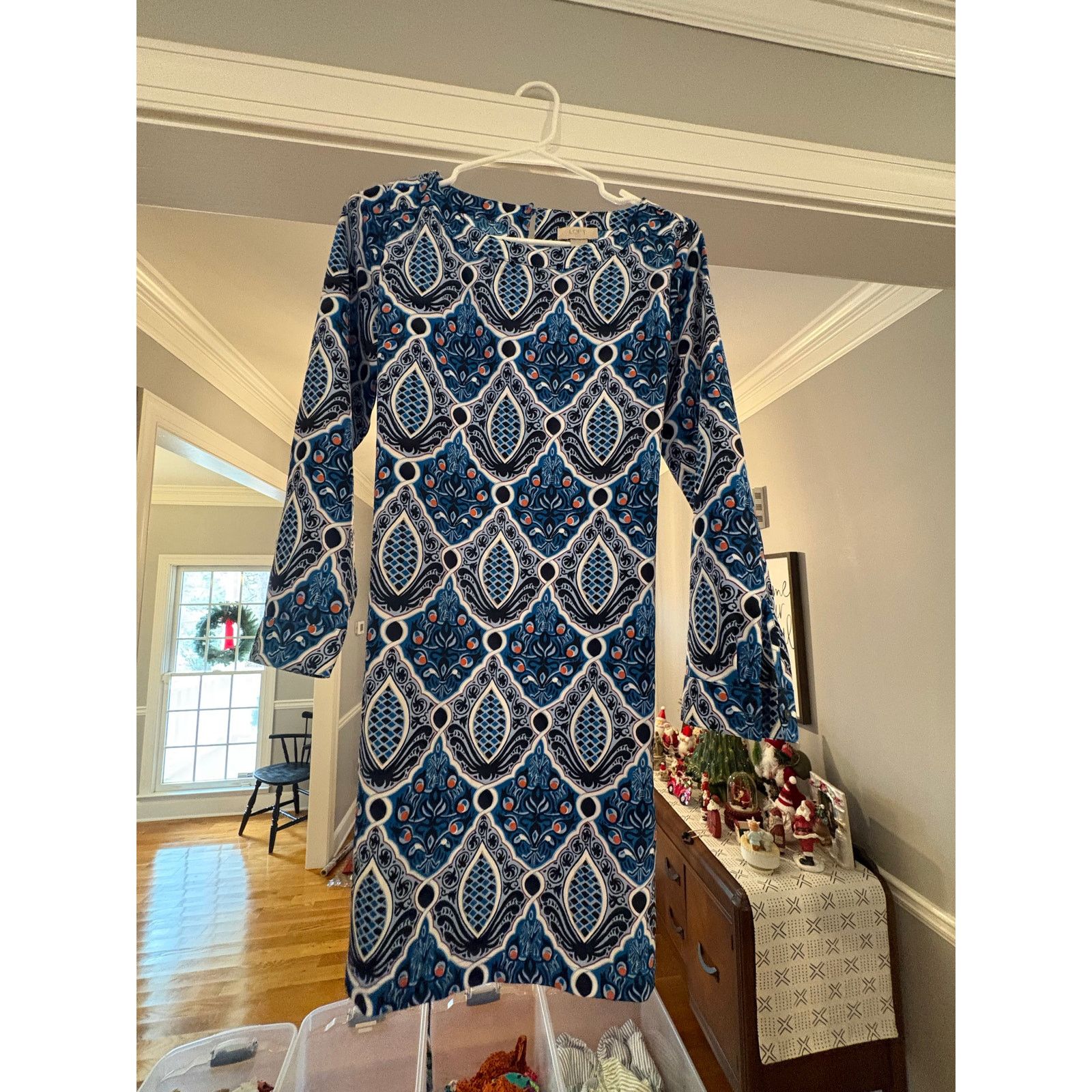 Loft LOFT Outlet Petite Small Blue Long Sleeve Shift Dress Size S / US 4 / IT 40 - 2 Thumbnail