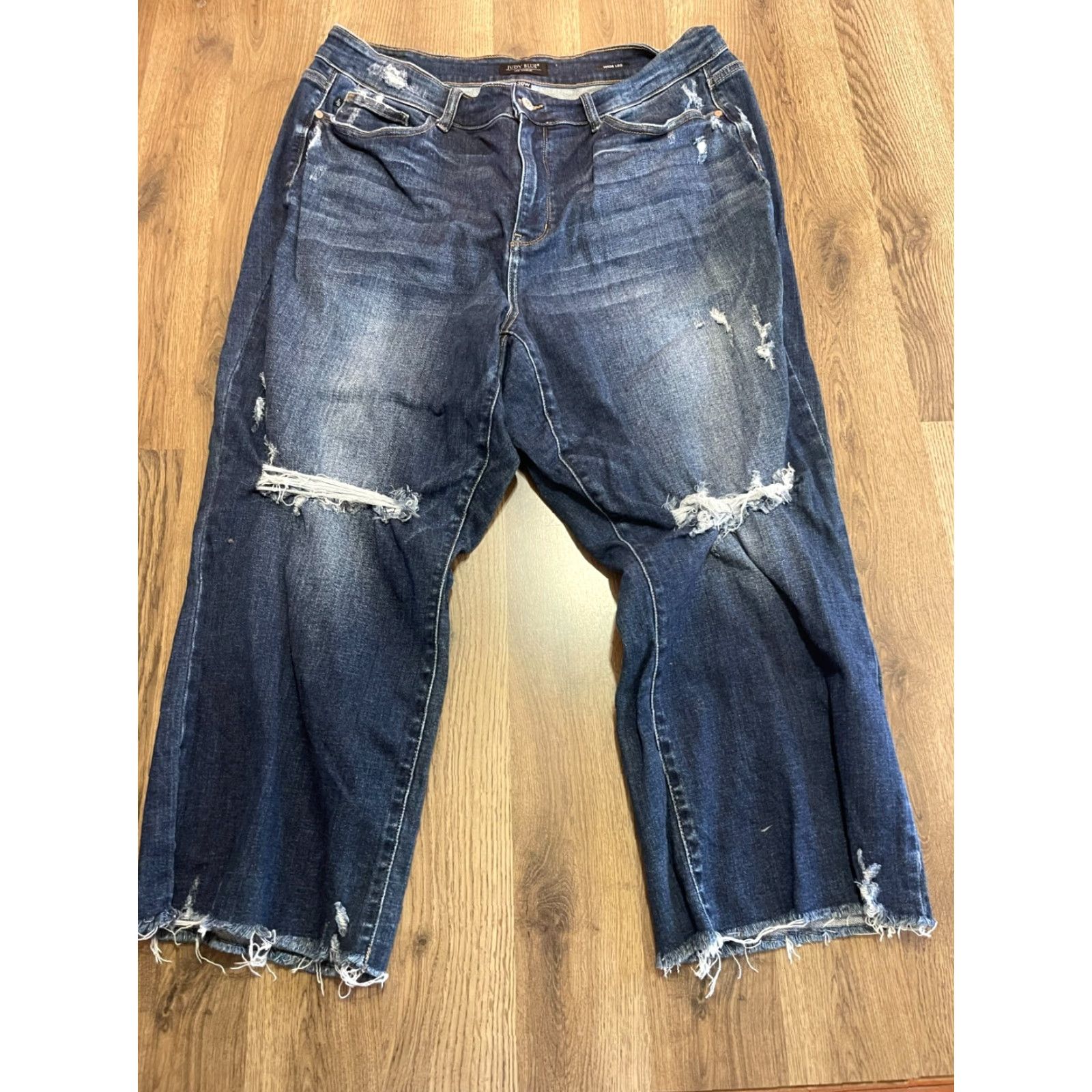 Vintage Judy Blue Jeans Womens Plus 20W Blue Denim Raw Hem Distressed Straight Leg Jeans Size 42" / US 20 - 2 Thumbnail