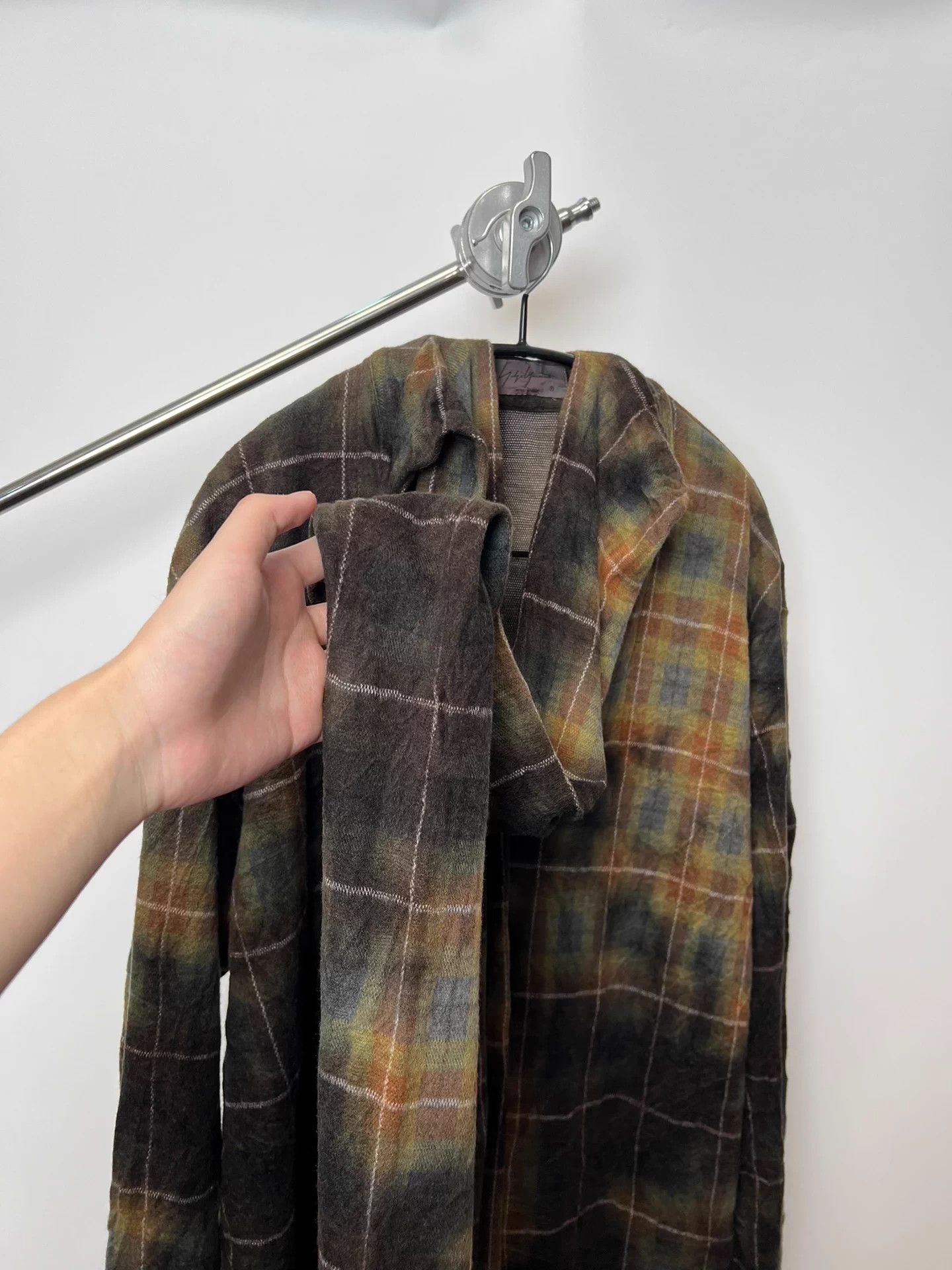 Yohji Yamamoto Yohji Yamamoto Check Tie-Dye Wool Blend Scarf Size US L / EU 52-54 / 3 - 6 Thumbnail