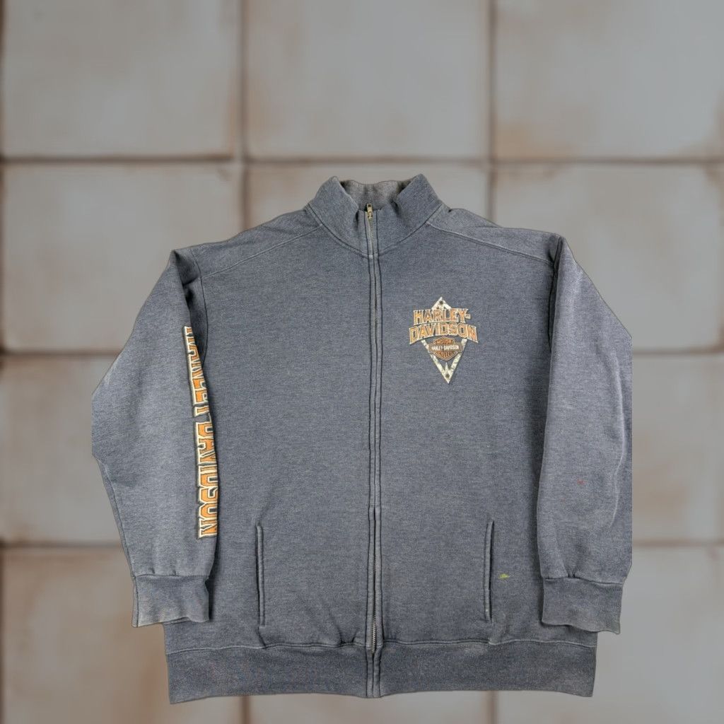 Harley Davidson VINTAGE Harley-Davidson Sweatshirt Full Zip Gray XL Men Boston Massachusetts Y2k Graphic Print Skull Motorcycle Biker Logo Cotton Zip Mens Size US XL / EU 56 / 4 - 1 Thumbnail