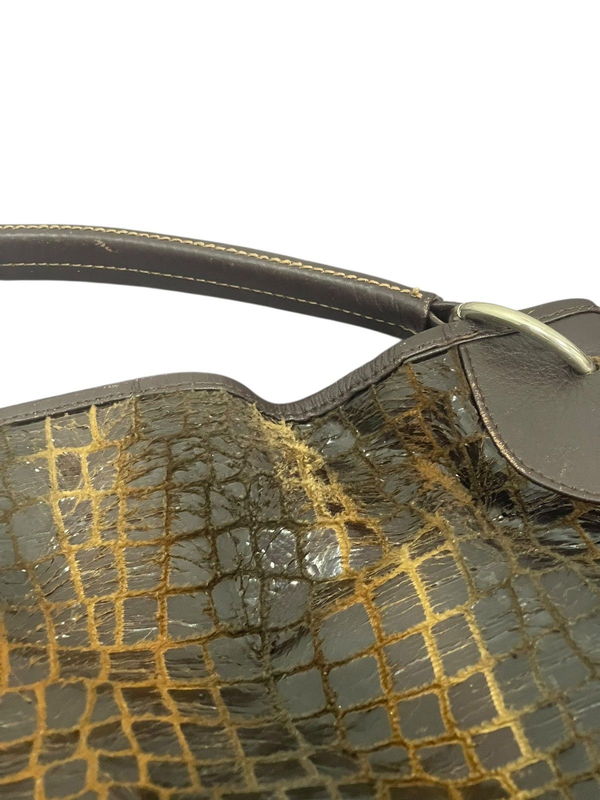 Genuine Leather Crocodile Embossed Textured Patina 4 Session Bag 2🟩1 Size ONE SIZE - 11 Thumbnail