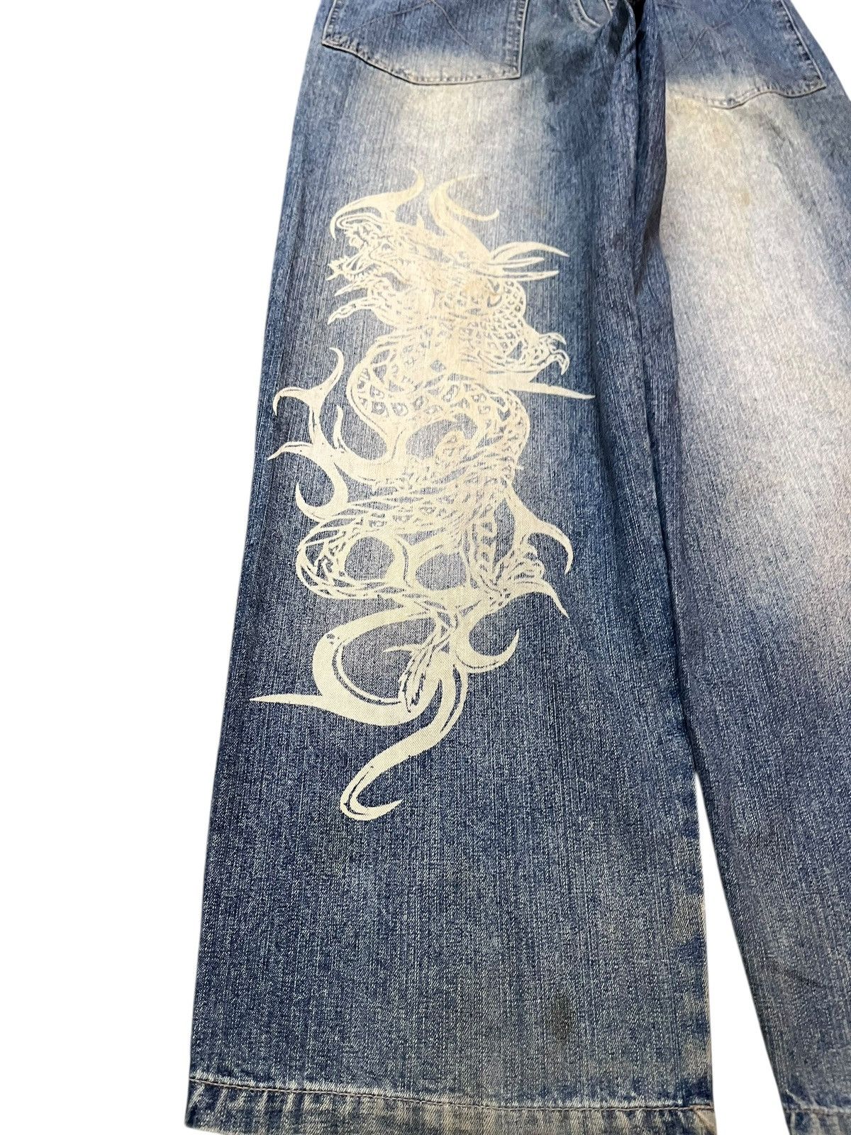 TWONESS Vintage Top Town Mudwash Dragon Printed Denim Size US 32 / EU 48 - 10 Thumbnail