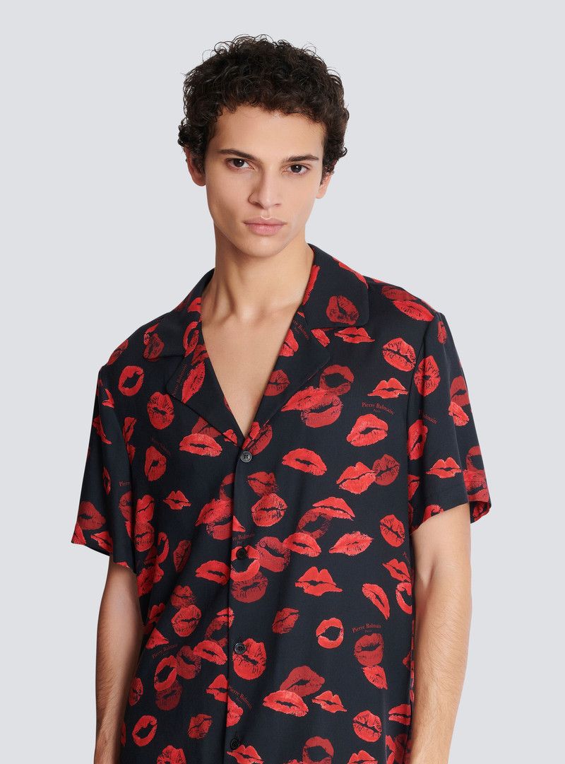 Balmain o1mt1gz0126 All-Over Kiss Print Pyjama Shirt in Black/Red Size US L / EU 52-54 / 3 - 3 Thumbnail