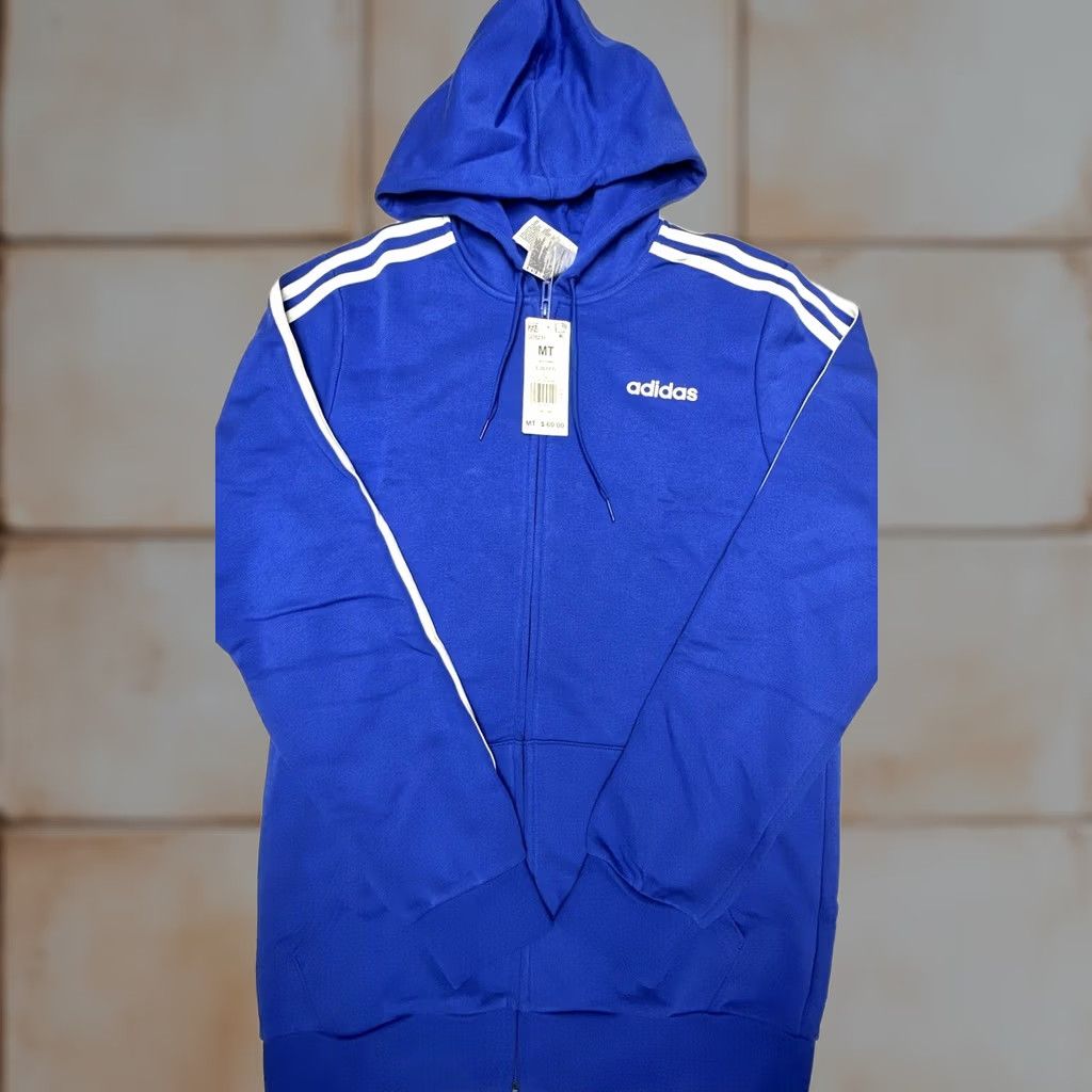 Adidas VINTAGE Adidas Essentials Hoodie Shirt MT Fleece 3-Stripes Full-Zip Royal Blue White Mens MT Medium Tall Blues Pullover 3-Stripes Hoodie Mens Size US M / EU 48-50 / 2 - 1 Thumbnail