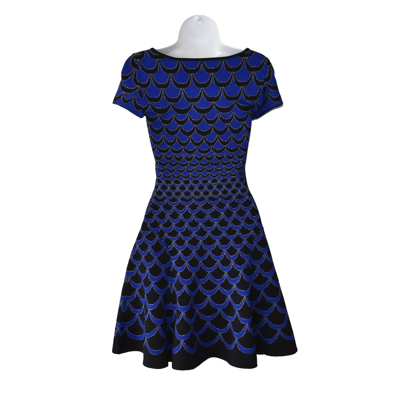 Diane von Furstenberg DIANE VON FURSTENBERG Blue Scalloped Knit Fit Flare Dress P Size S / US 4 / IT 40 - 4 Thumbnail