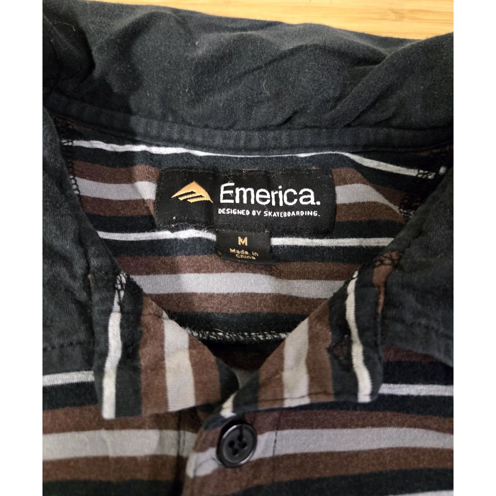 Emerica VINTAGE Emerica Polo Shirt Mens M Striped Black Brown Collared Pocket Skateboarding Size US M / EU 48-50 / 2 - 3 Thumbnail