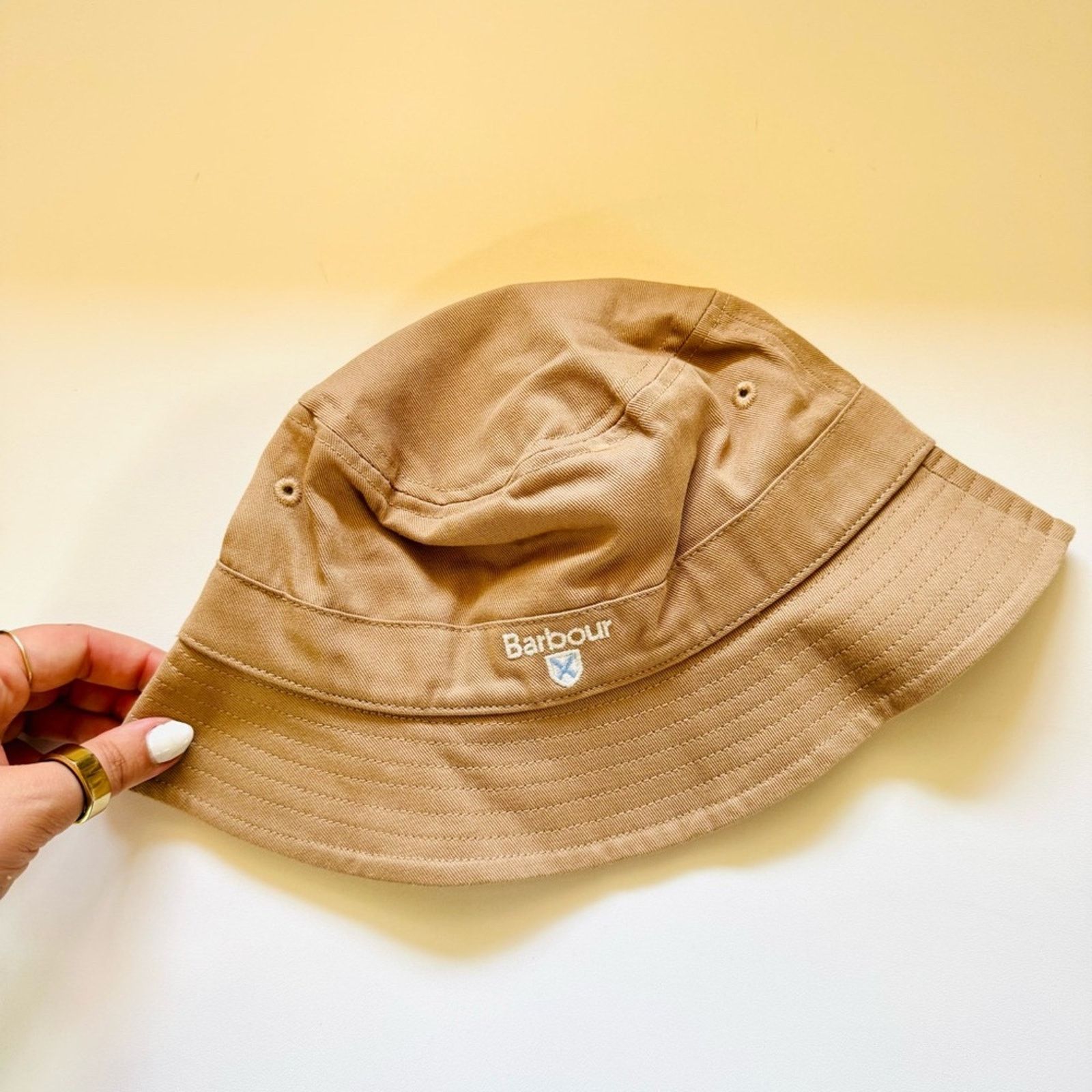 NEW BARBOUR Khaki Tan White Cascade Floppy Bucket Tartan Hat display picture 1