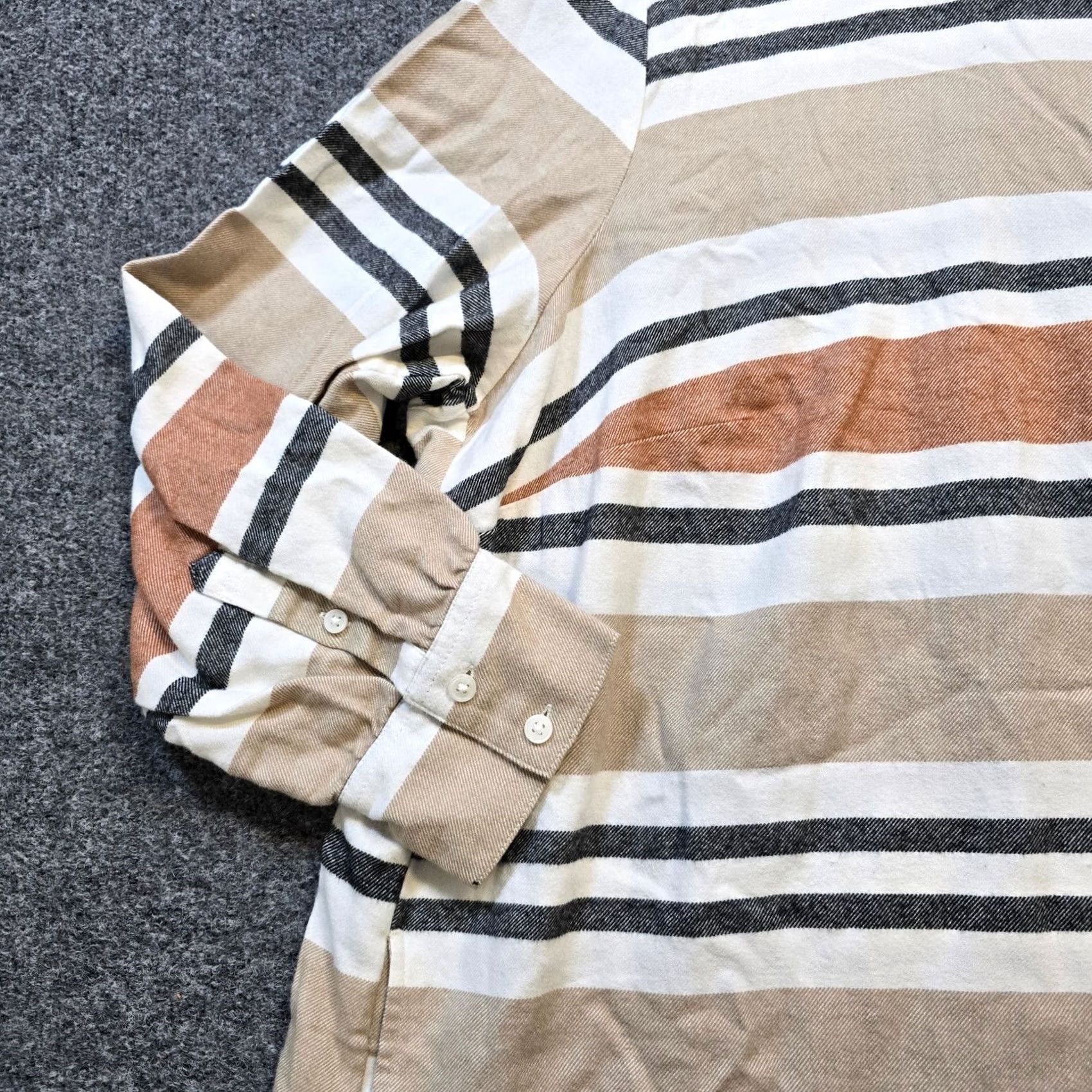 Lands' End Lands' End Dress Women Size 2X Beige Striped Flannel Button Up Long Sleeve Casual Size XXL / US 16-18 / IT 52-54 - 3 Thumbnail