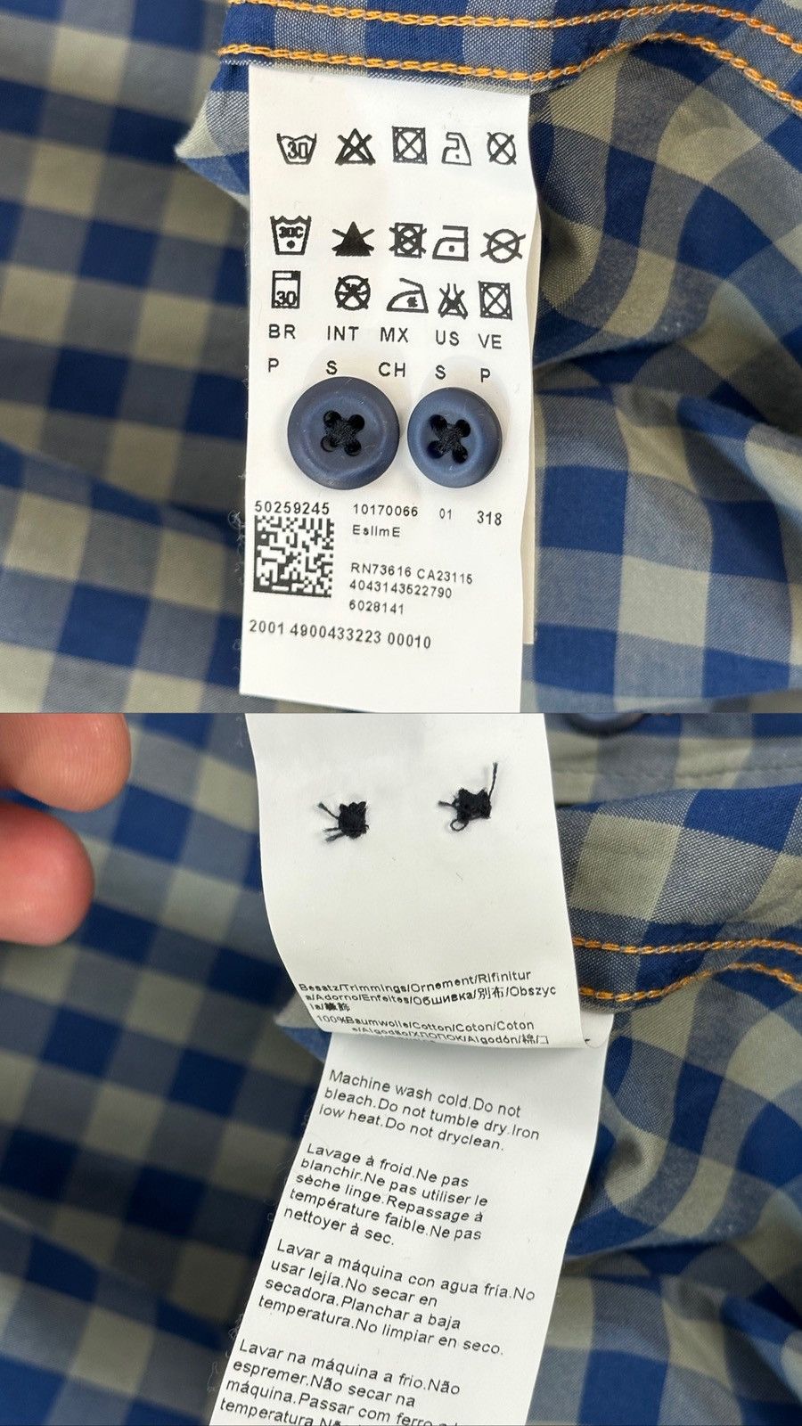 Hugo Boss Boss Orange Slim Fit Grey-Blue Cotton Check Men’s Shirt Size US S / EU 44-46 / 1 - 13 Thumbnail
