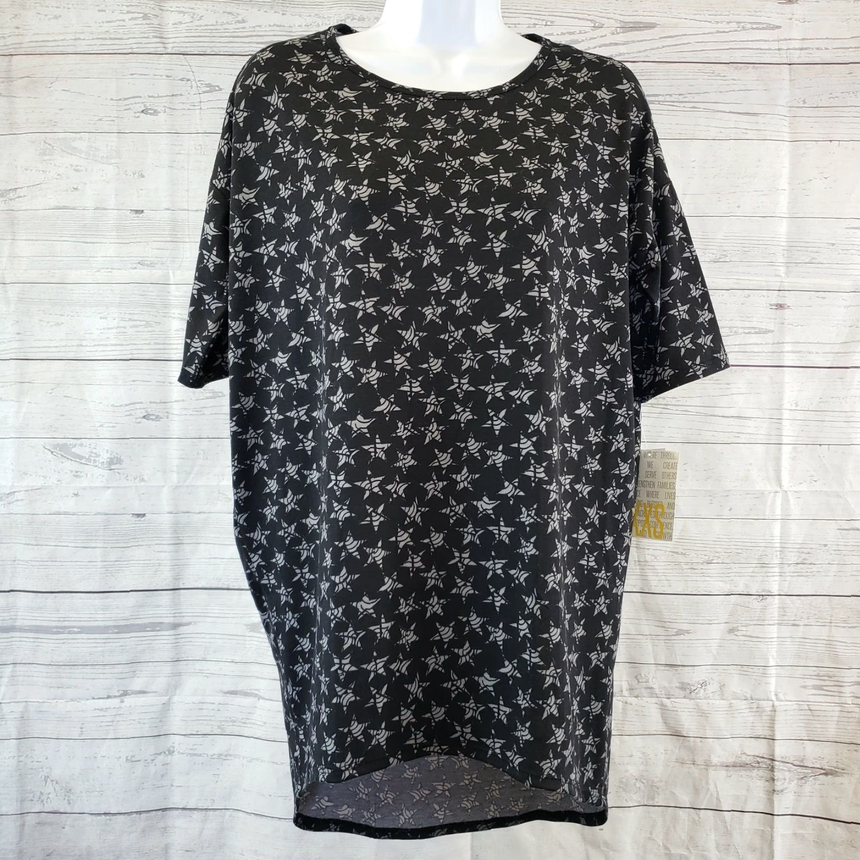 Vintage LuLaRoe Irma Top 2XS Womens Black Gray Star Print Short Sleeve Tunic Shirt Womens XS/S Size XXS / US 00 / IT 34 - 2 Thumbnail