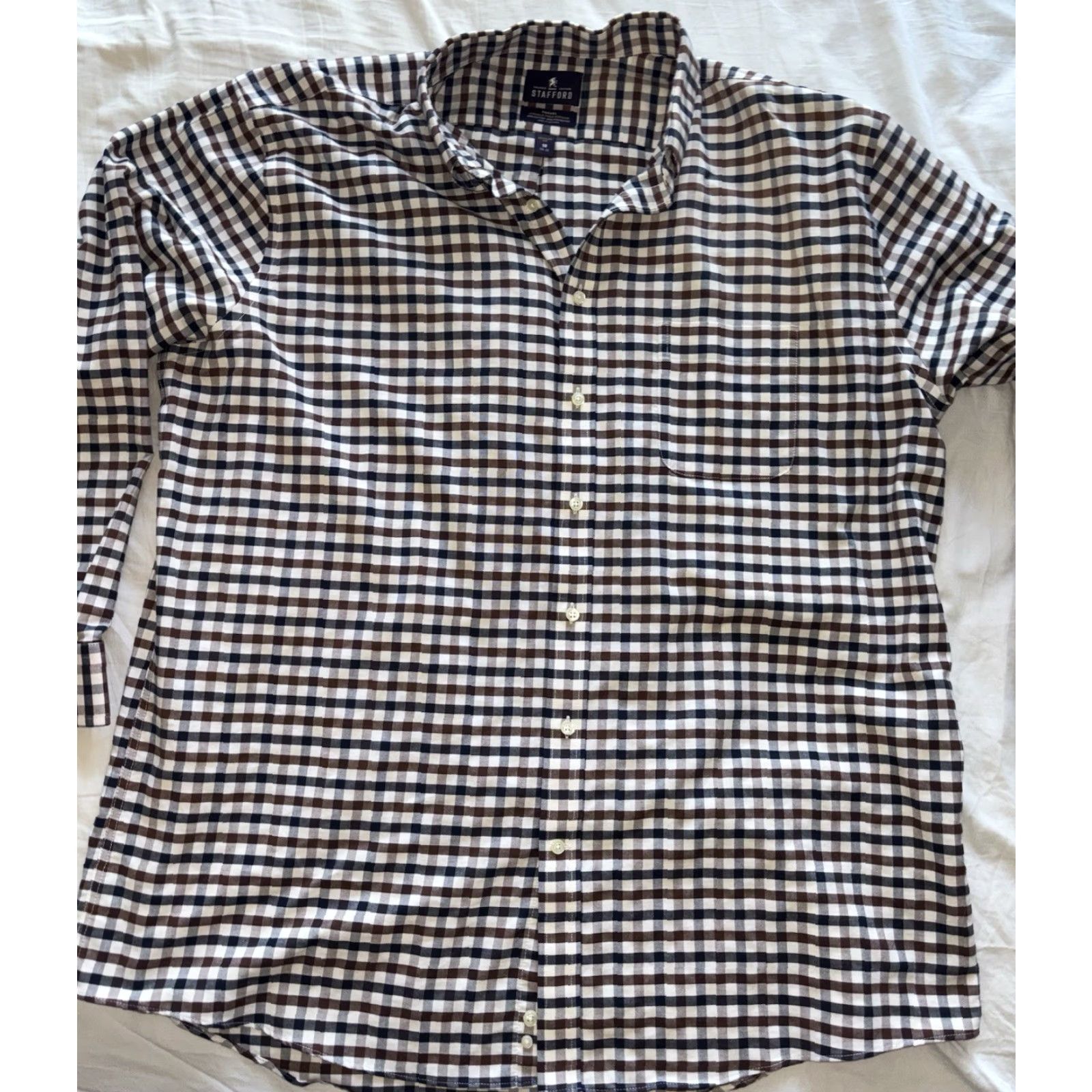 Stafford Dress Shirt Multicolor Check 2XL Office Travel Wrinkle Free Oxford  Button-Down Collar Mens