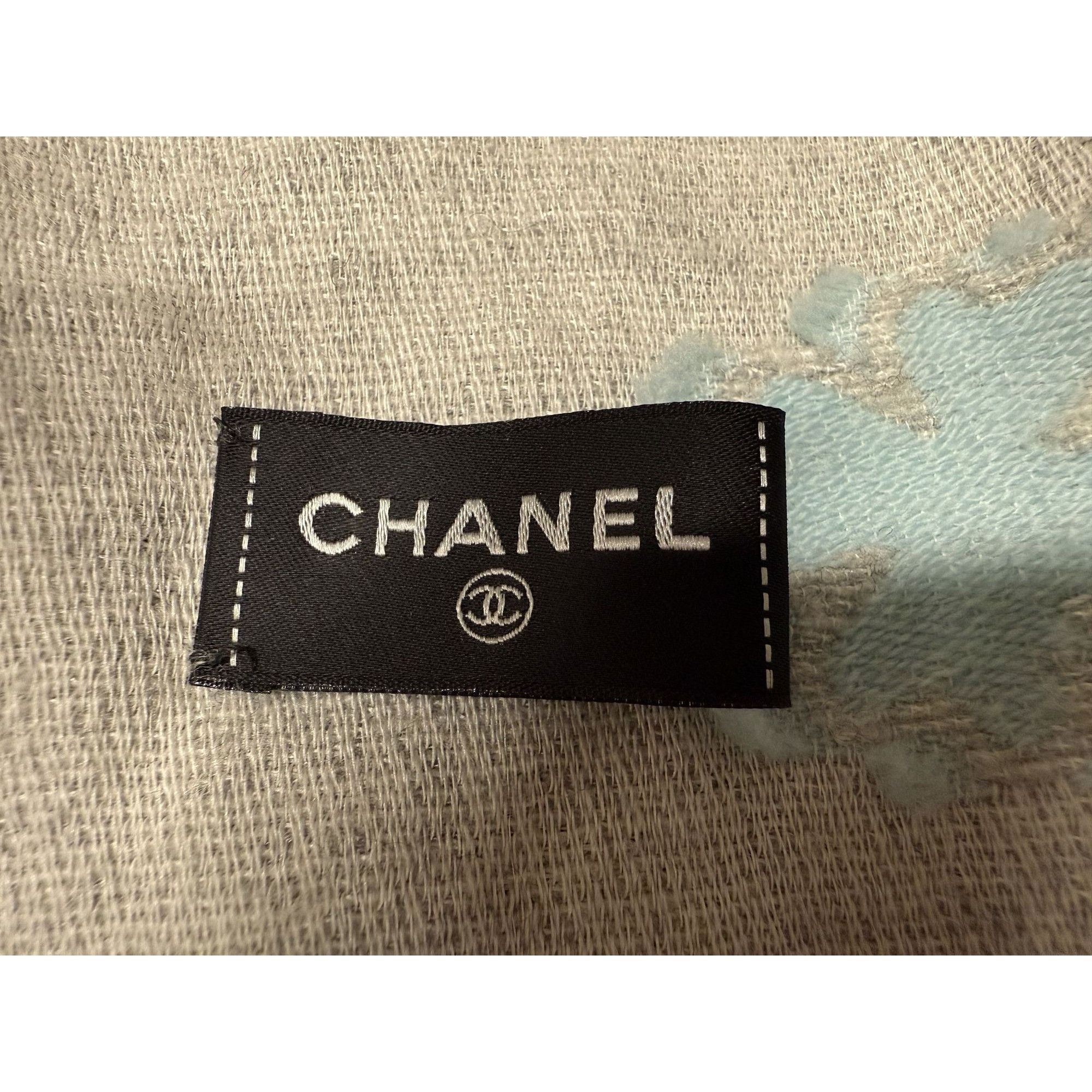 Chanel Chanel Gray Multicolor Logo Pattern Scarf 43% Cashmere 36% W Size ONE SIZE - 3 Thumbnail