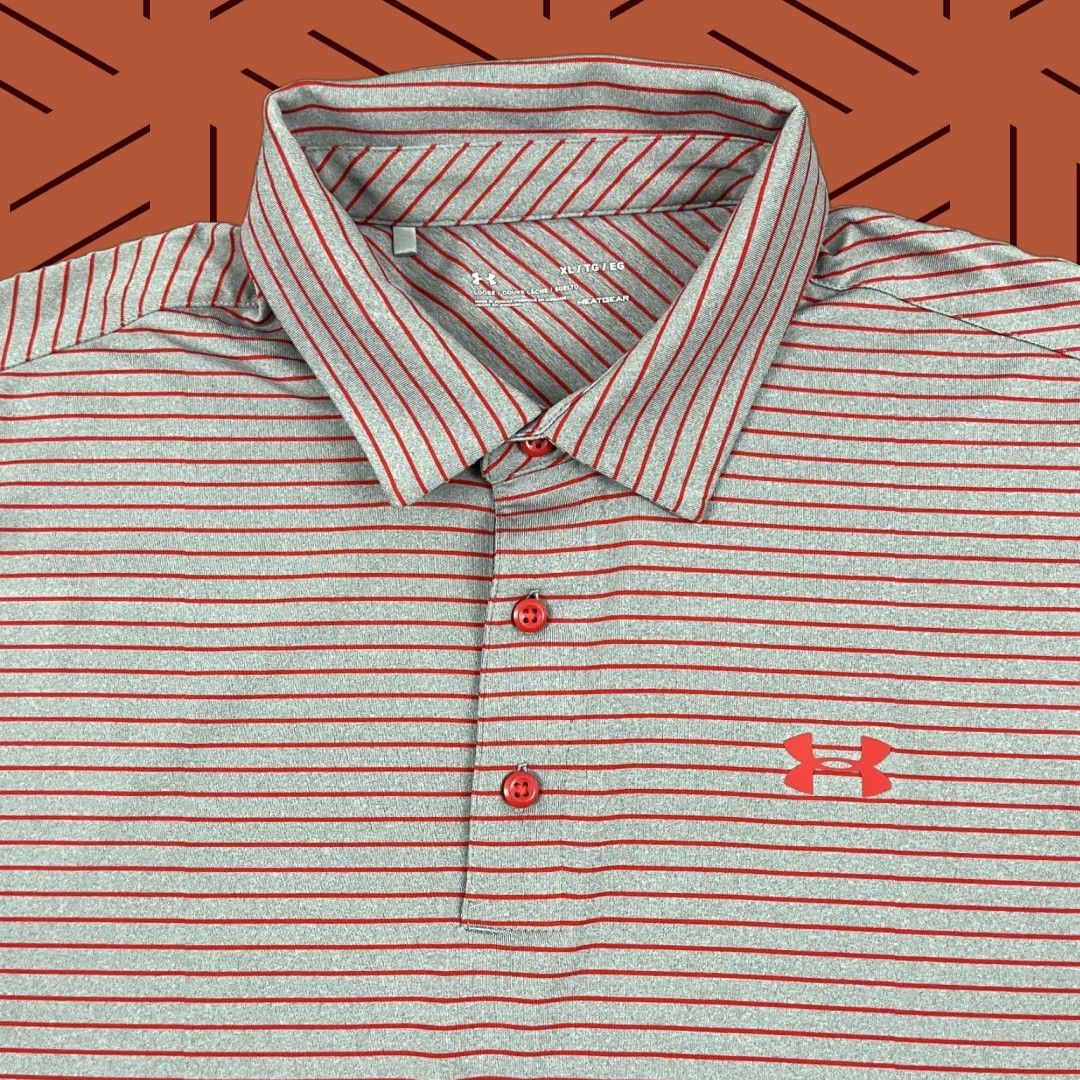 Under Armour Under Armour Polo Shirt Mens Large Gray Red Striped Heatgear Performance Golf Size US L / EU 52-54 / 3 - 1 Thumbnail