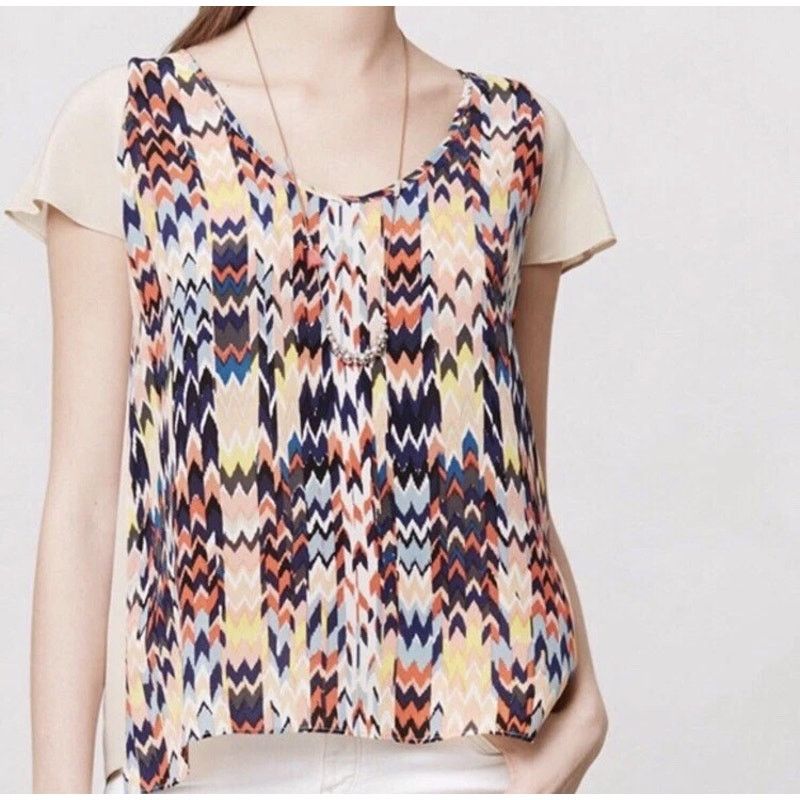 Anthropologie Anthropologie Maeve Womens Grafica Silk Geometric Blouse L Size L / US 10 / IT 46 - 1 Thumbnail