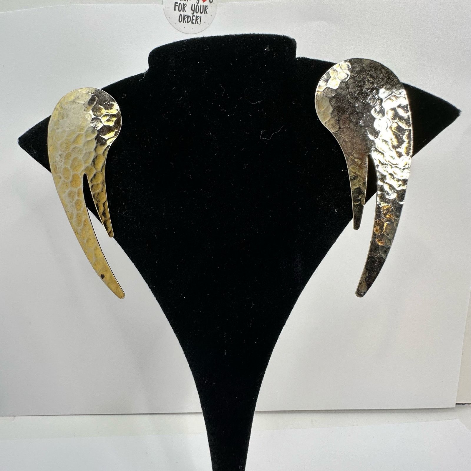 Vintage Hammered Gold Tone Abstract Post Earrings Preowned Vintage Size ONE SIZE - 4 Thumbnail